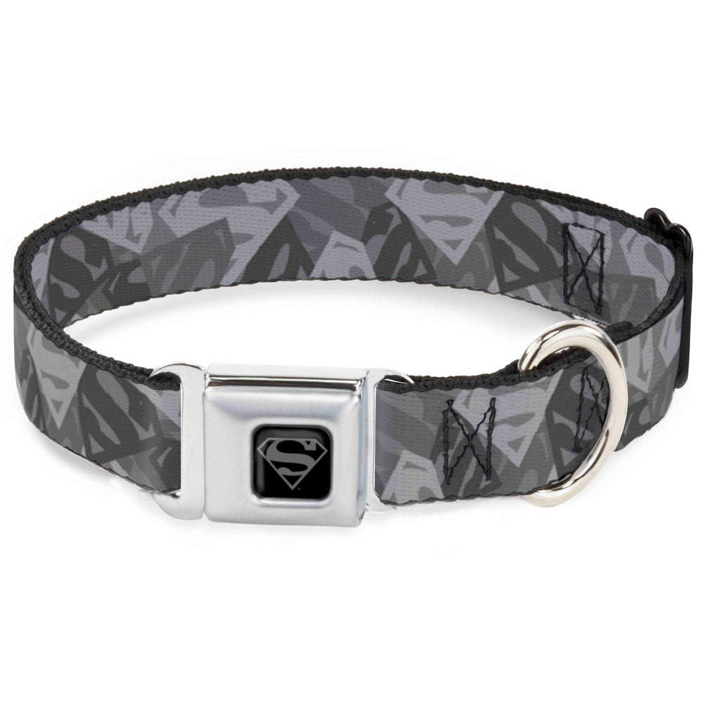 Superman Black/Silver Seatbelt Buckle Collar - Superman Shield Camouflage Grays Seatbelt Buckle Collars DC Comics