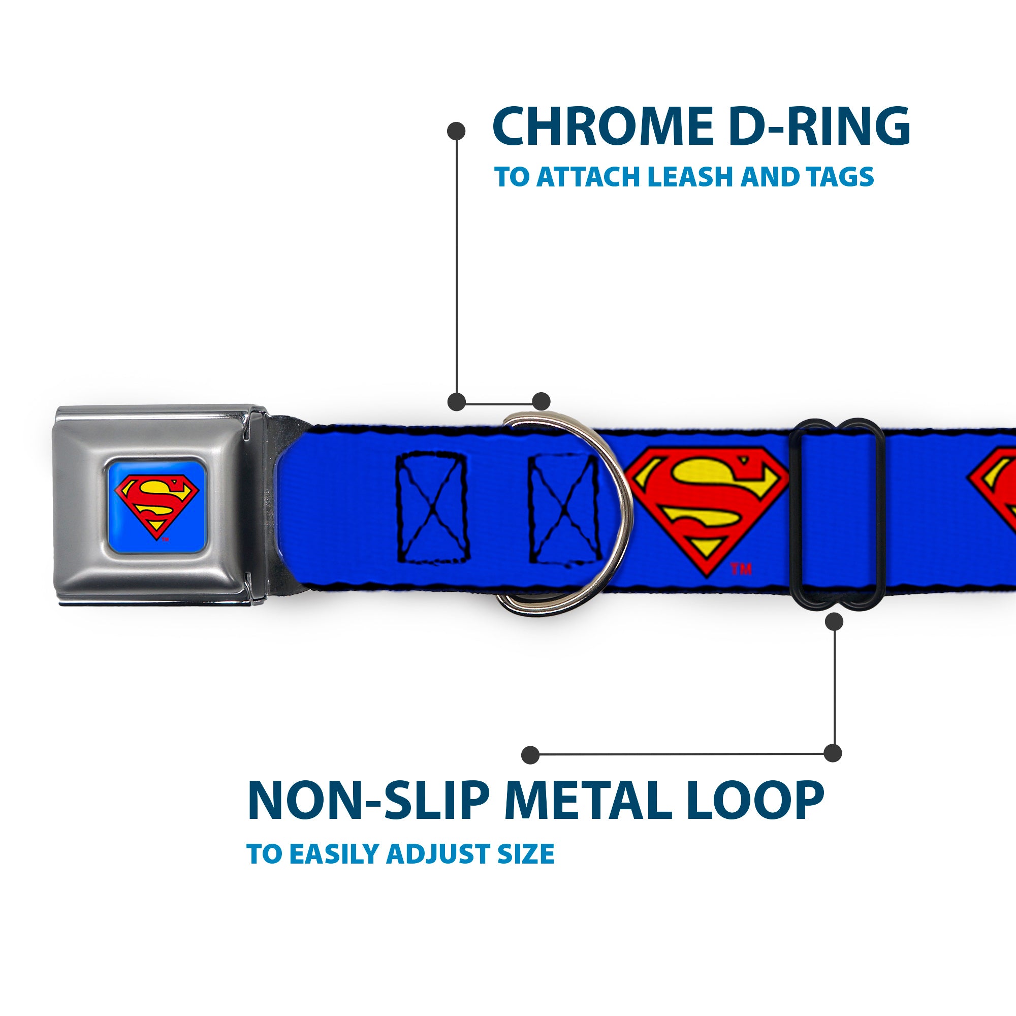 Superman Full Color Blue Seatbelt Buckle Collar - Superman Shield Blue Seatbelt Buckle Collars DC Comics
