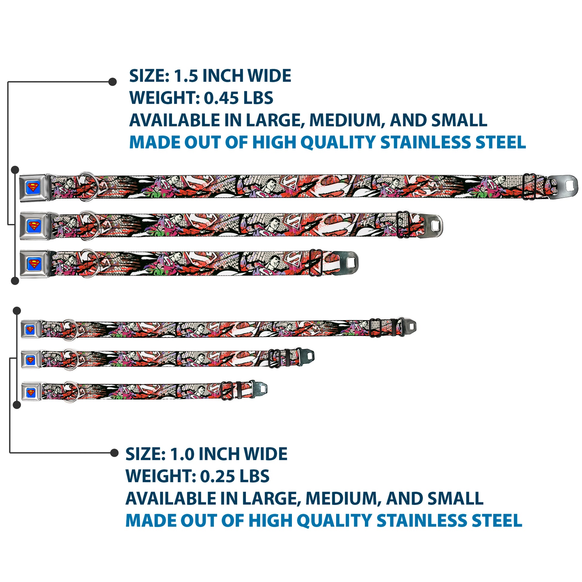 Superman Full Color Blue Seatbelt Buckle Collar - Superman Color Flying Bricks Scene Seatbelt Buckle Collars DC Comics