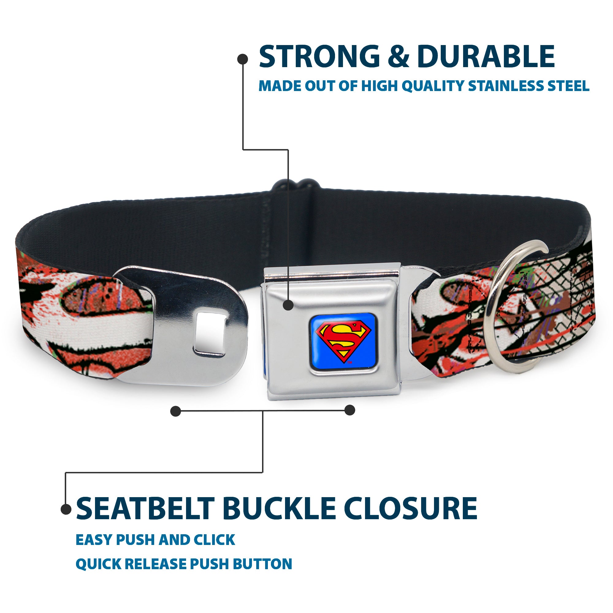 Superman Full Color Blue Seatbelt Buckle Collar - Superman Color Flying Bricks Scene Seatbelt Buckle Collars DC Comics