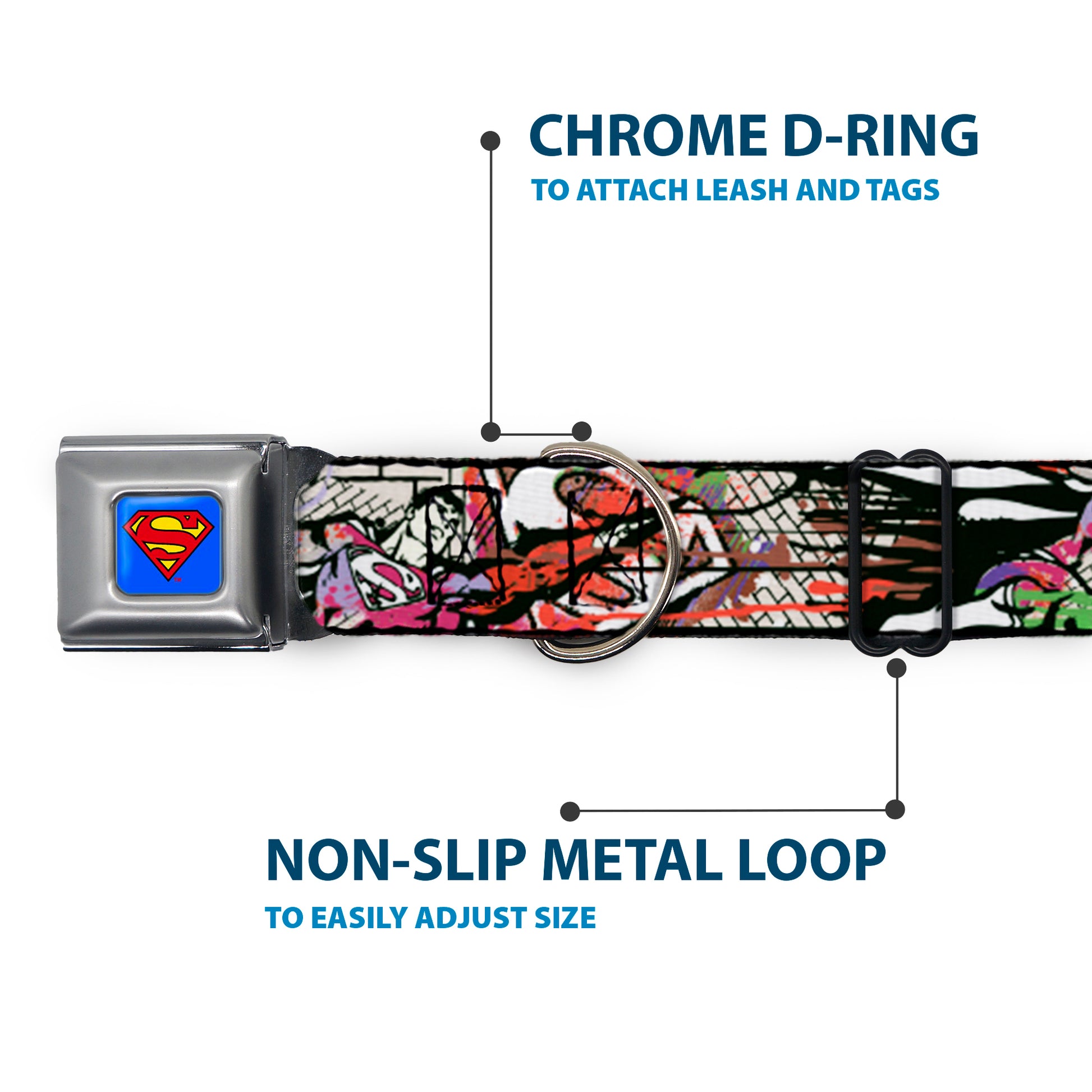 Superman Full Color Blue Seatbelt Buckle Collar - Superman Color Flying Bricks Scene Seatbelt Buckle Collars DC Comics