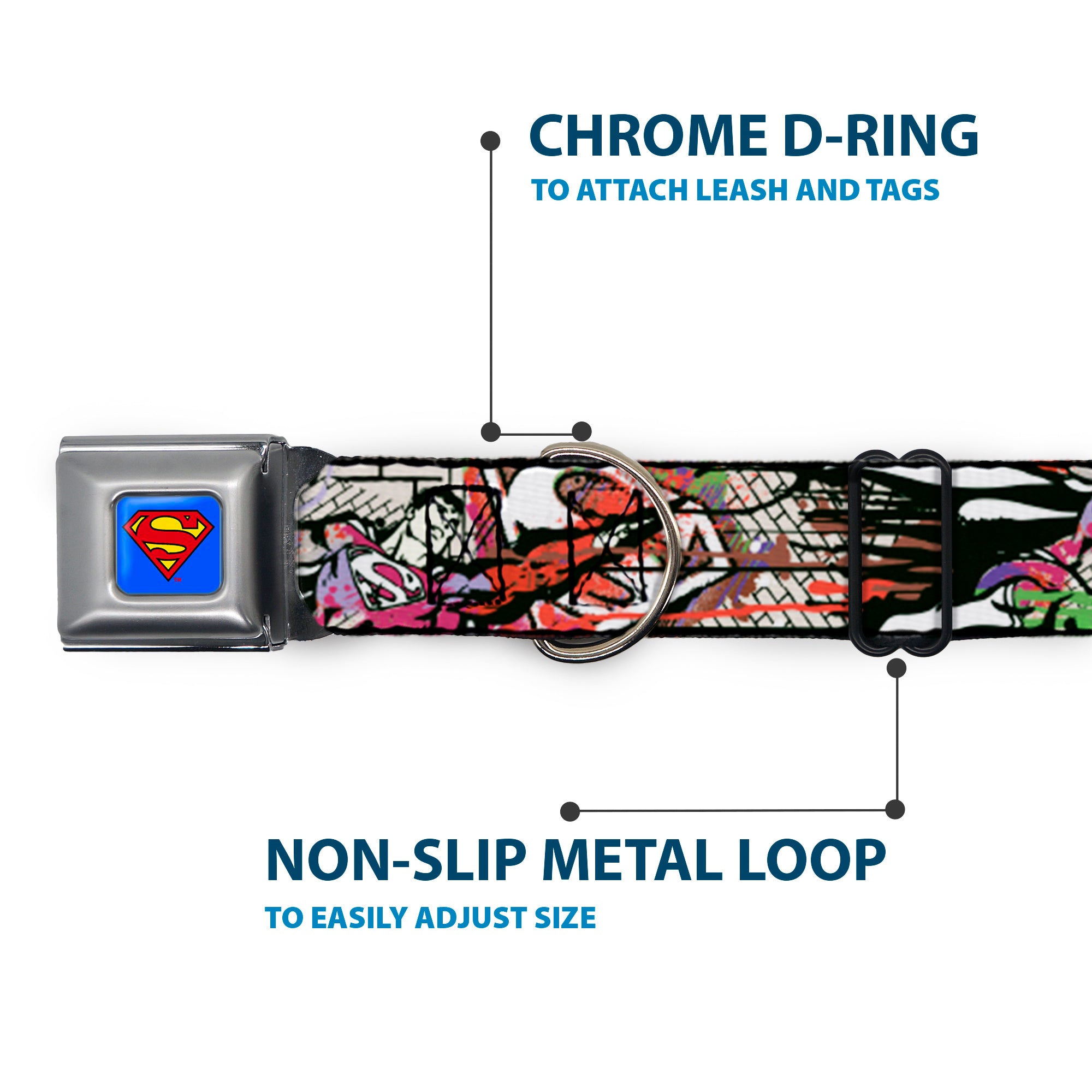 Superman Full Color Blue Seatbelt Buckle Collar - Superman Color Flying Bricks Scene Seatbelt Buckle Collars DC Comics