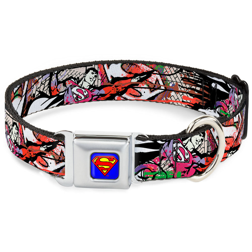 Superman Full Color Blue Seatbelt Buckle Collar - Superman Color Flying Bricks Scene Seatbelt Buckle Collars DC Comics