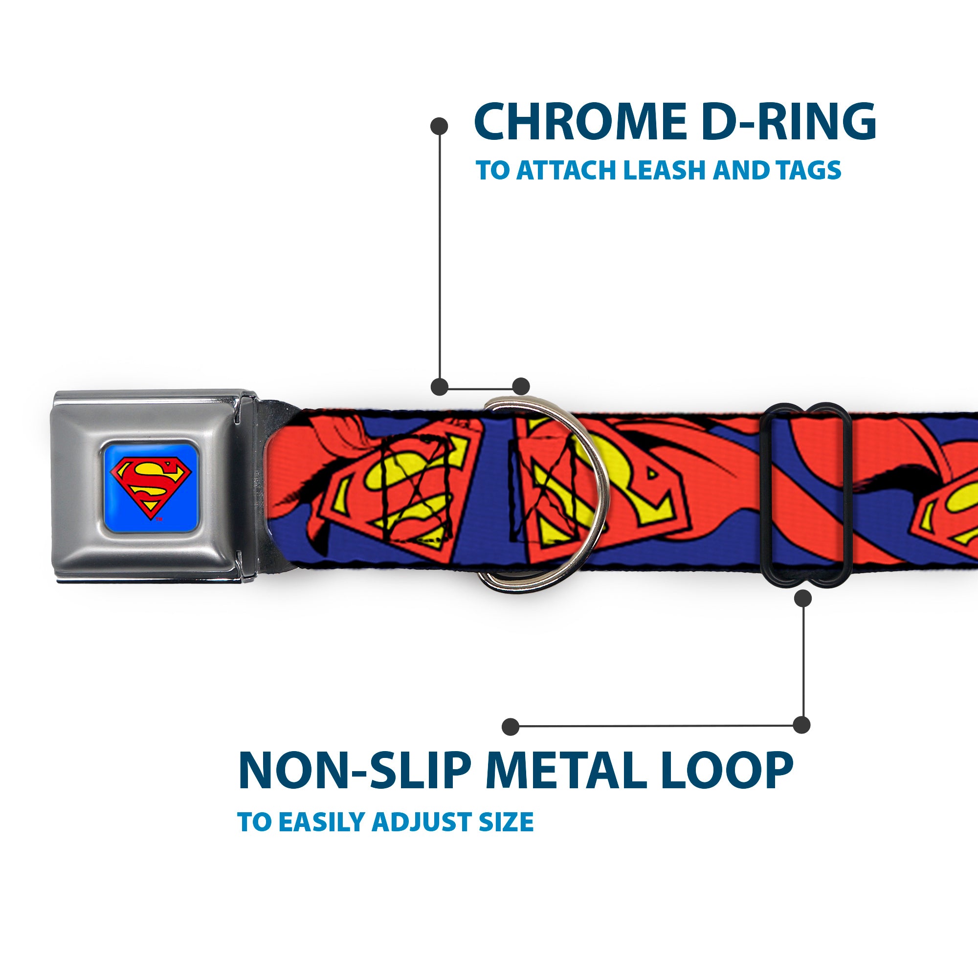 Superman Full Color Blue Seatbelt Buckle Collar - Superman Shield w/Cape Seatbelt Buckle Collars DC Comics
