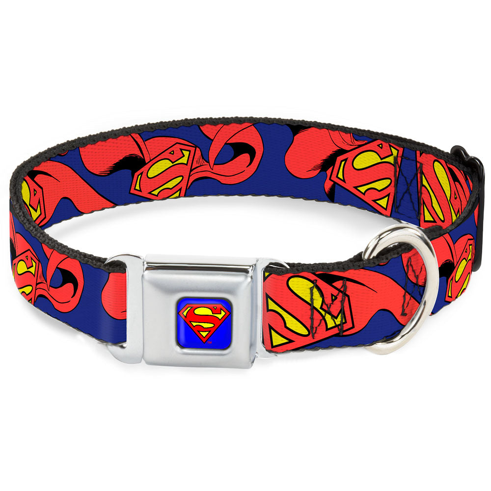 Superman Full Color Blue Seatbelt Buckle Collar - Superman Shield w/Cape Seatbelt Buckle Collars DC Comics