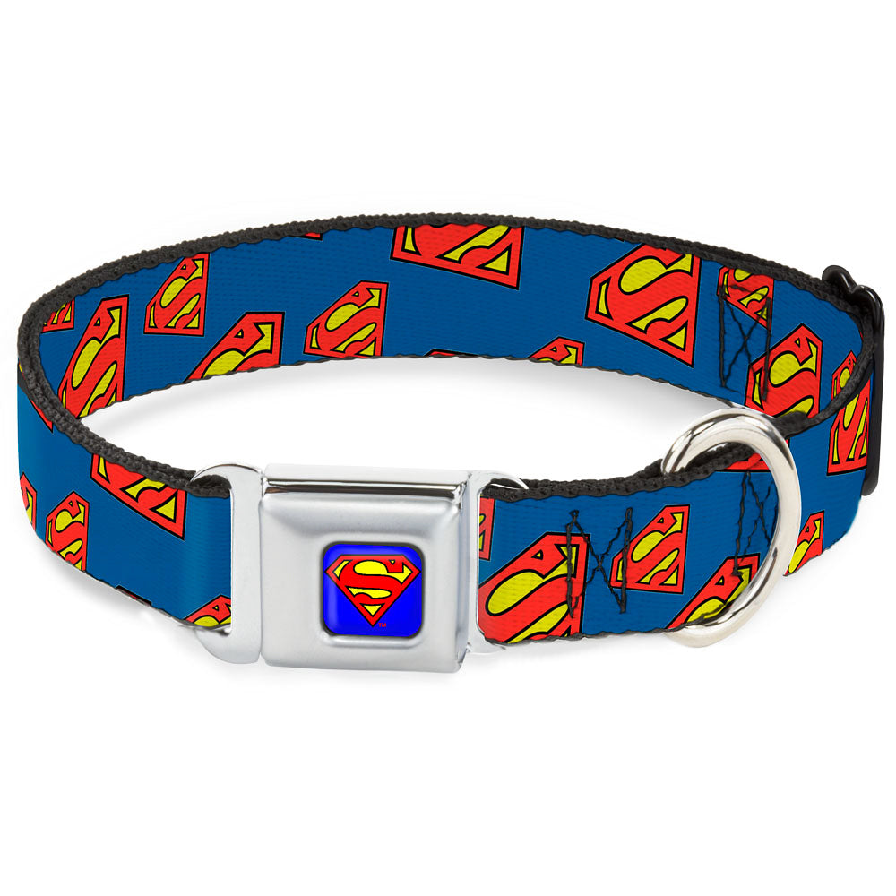 Superman Full Color Blue Seatbelt Buckle Collar - Super Shield Diagonal Royal Blue/Red Seatbelt Buckle Collars DC Comics