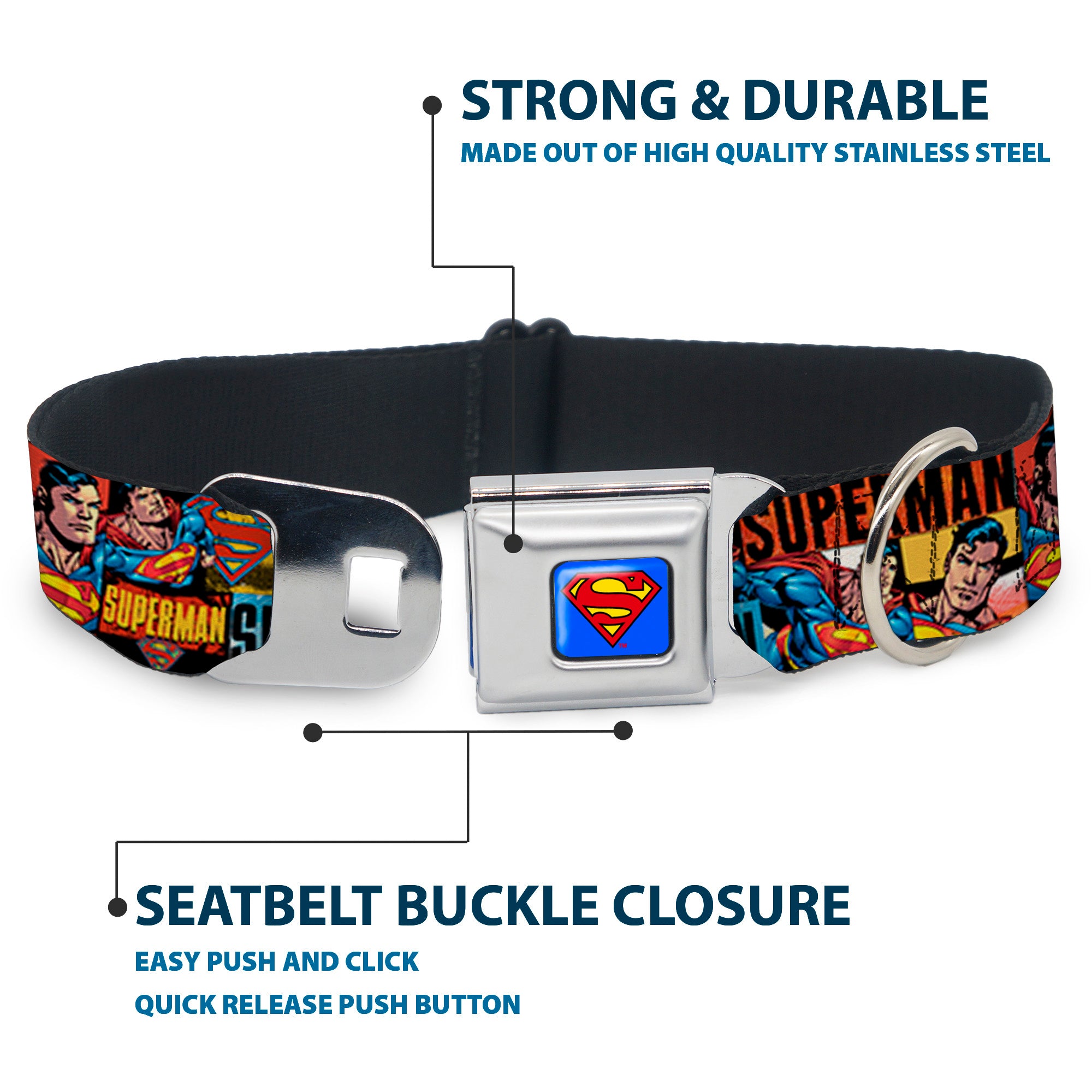 Superman Full Color Blue Seatbelt Buckle Collar - SUPERMAN Action Blocks Red/Blue Seatbelt Buckle Collars DC Comics