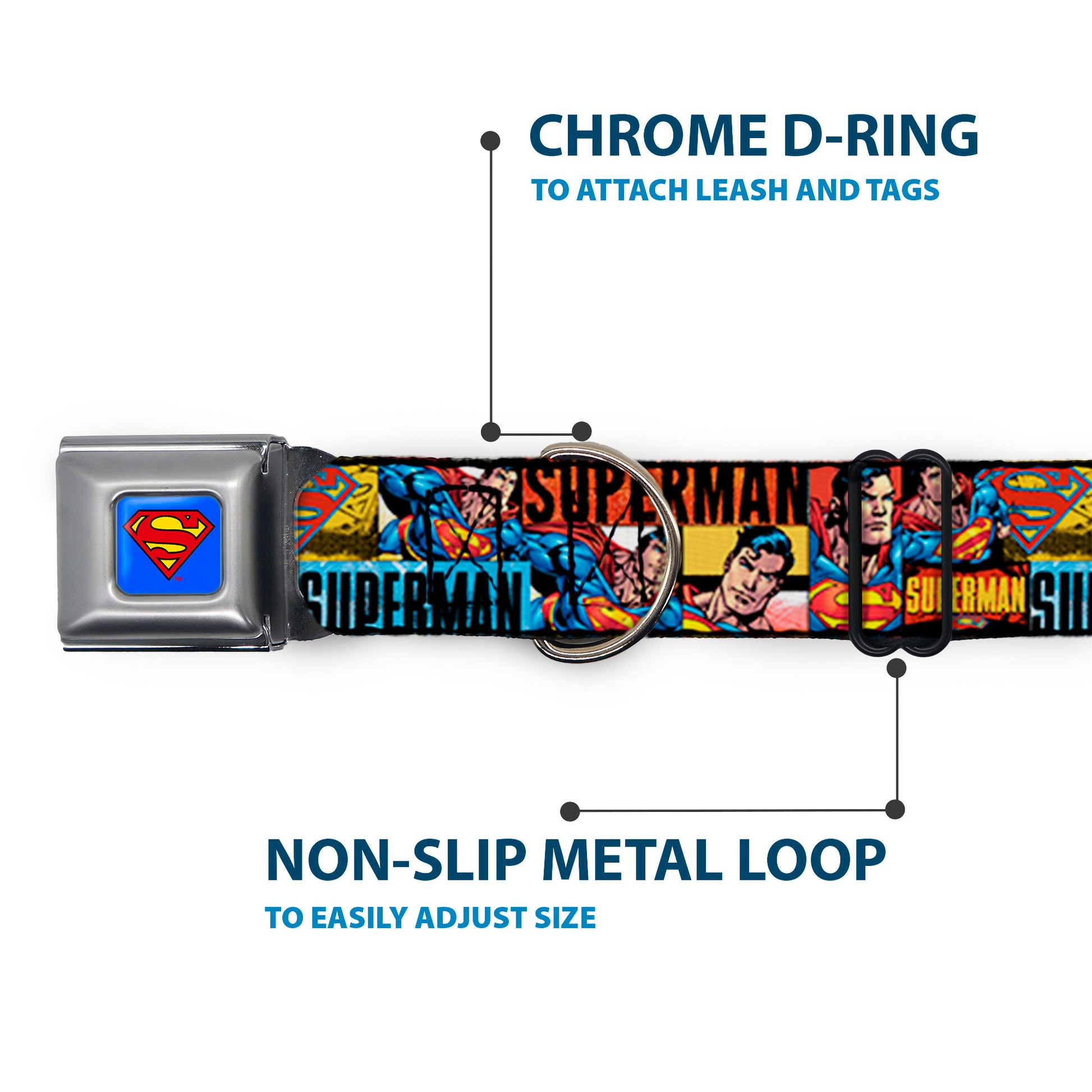 Superman Full Color Blue Seatbelt Buckle Collar - SUPERMAN Action Blocks Red/Blue Seatbelt Buckle Collars DC Comics