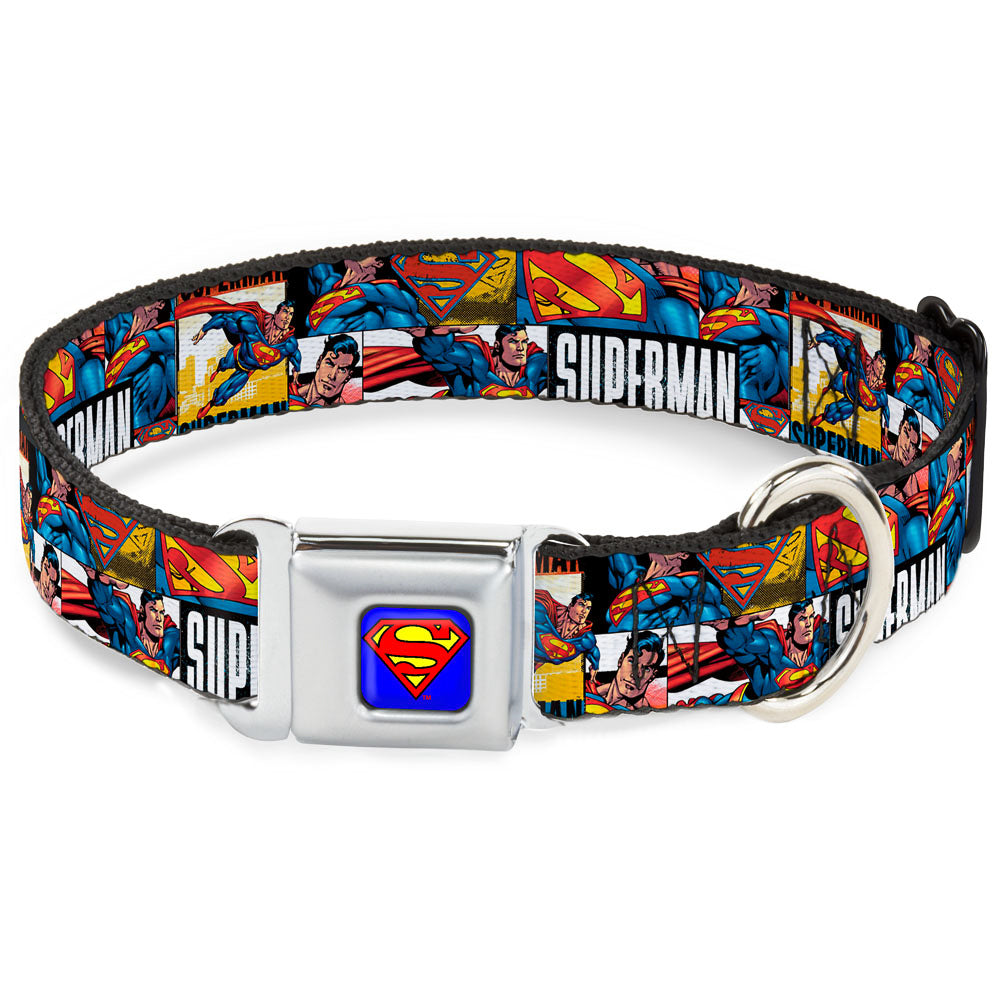 Superman Full Color Blue Seatbelt Buckle Collar - SUPERMAN Action Blocks White Seatbelt Buckle Collars DC Comics