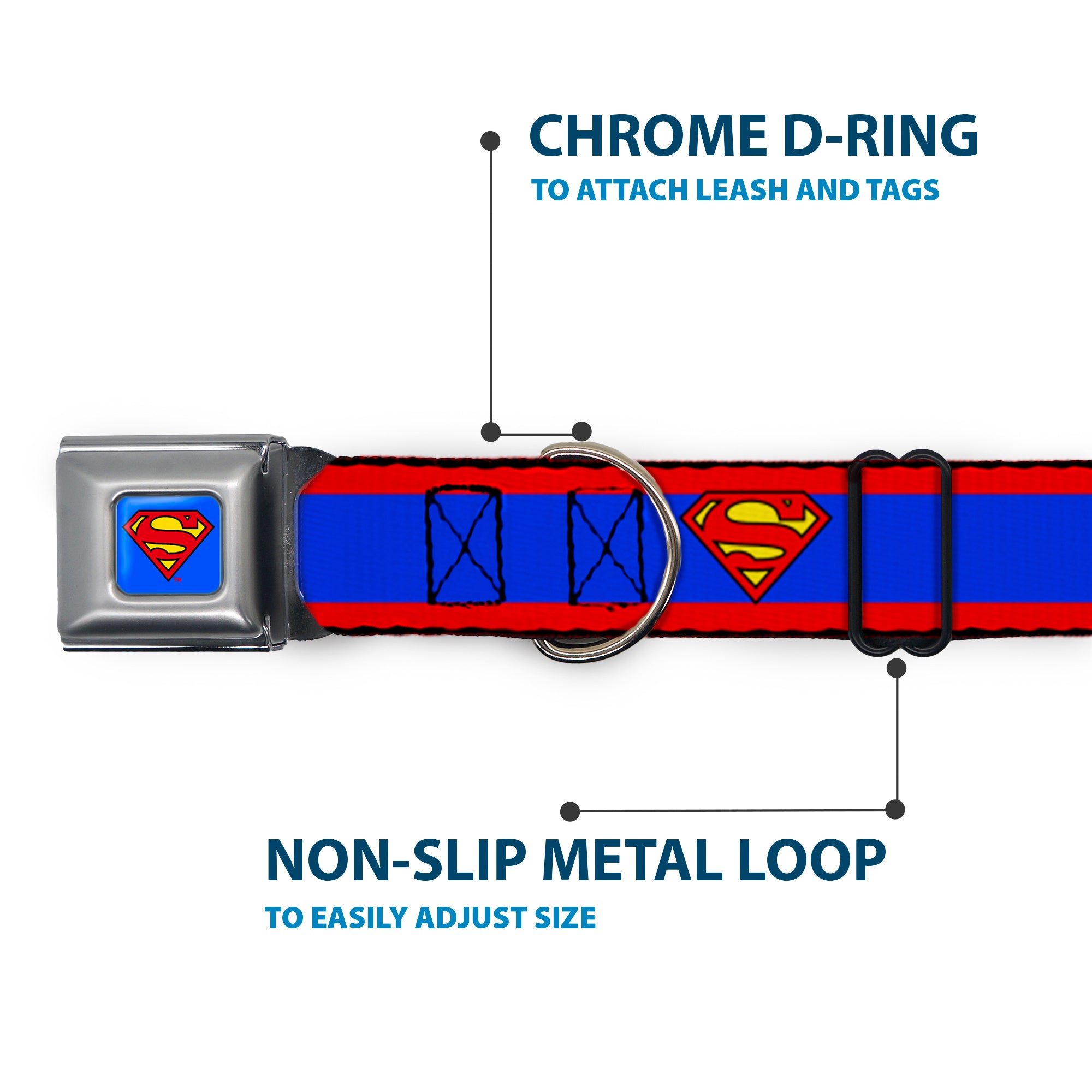 Superman Full Color Blue Seatbelt Buckle Collar - Superman Shield/Stripe Red/Blue Seatbelt Buckle Collars DC Comics