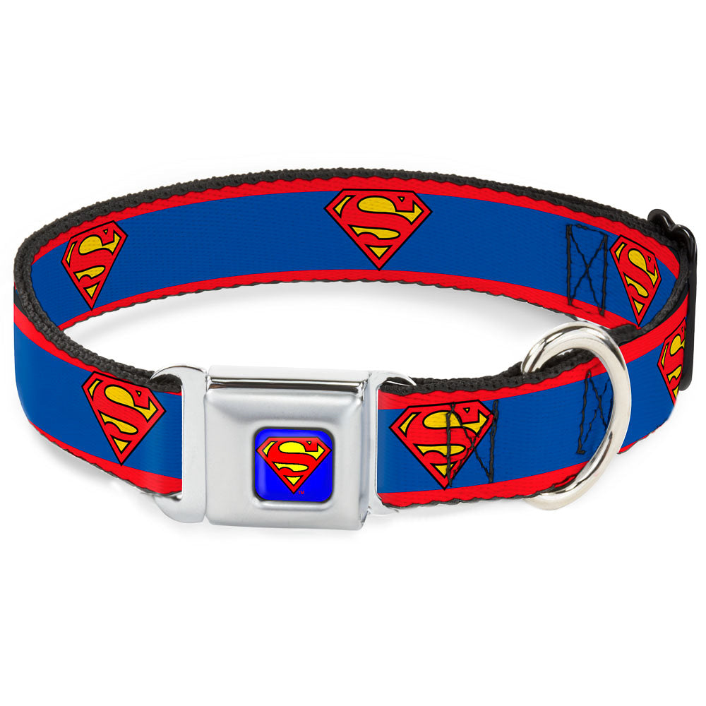 Superman Full Color Blue Seatbelt Buckle Collar - Superman Shield/Stripe Red/Blue Seatbelt Buckle Collars DC Comics