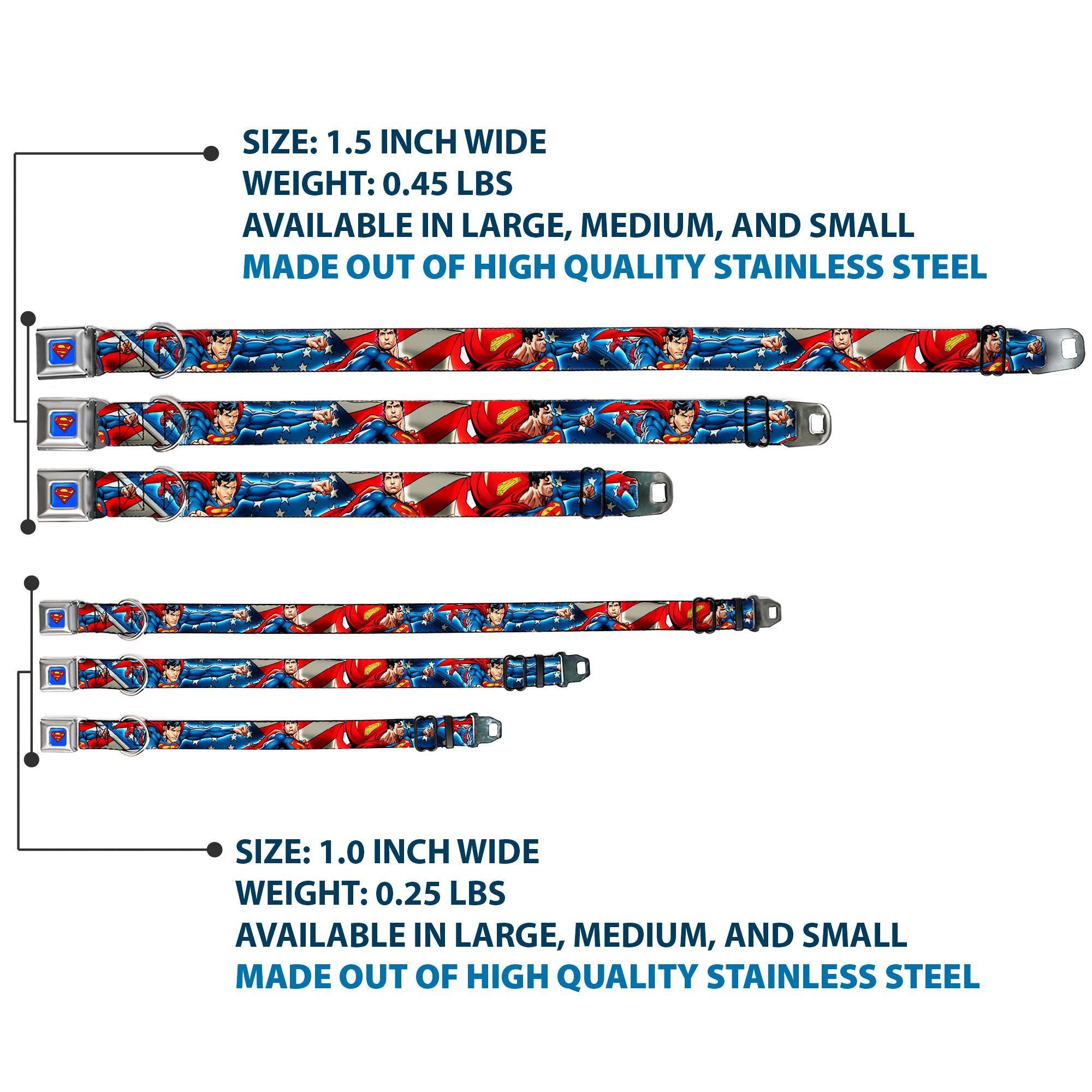 Superman Full Color Blue Seatbelt Buckle Collar - Superman Action Poses/Stars & Stripes Seatbelt Buckle Collars DC Comics