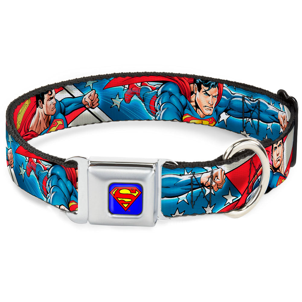 Superman Full Color Blue Seatbelt Buckle Collar - Superman Action Poses/Stars & Stripes Seatbelt Buckle Collars DC Comics