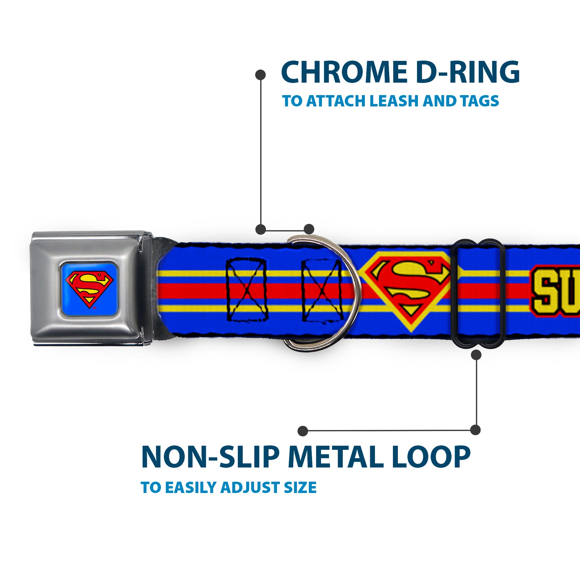 Superman Full Color Blue Seatbelt Buckle Collar - SUPERMAN/Shield Stripe Blue/Yellow/Red Seatbelt Buckle Collars DC Comics