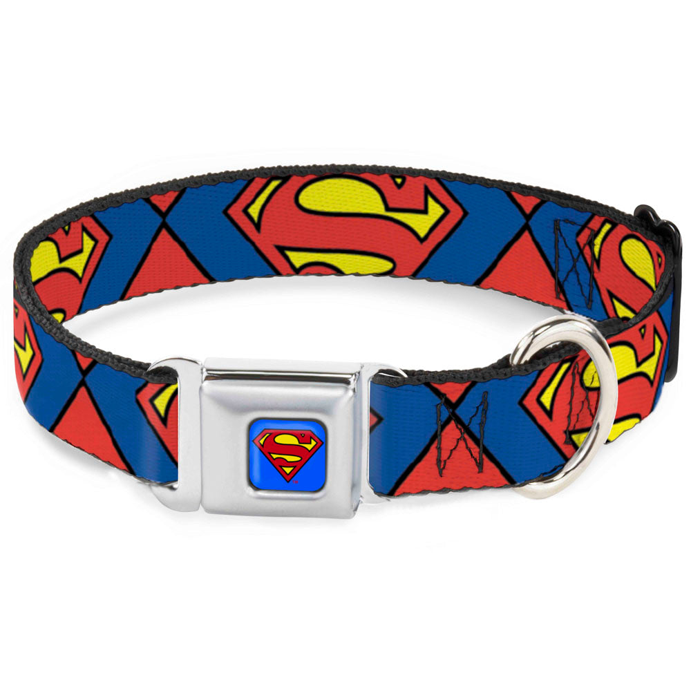 Superman Blue Seatbelt Buckle Collar - Superman Shield CLOSE-UP Blue/Red/Yellow Seatbelt Buckle Collars DC Comics