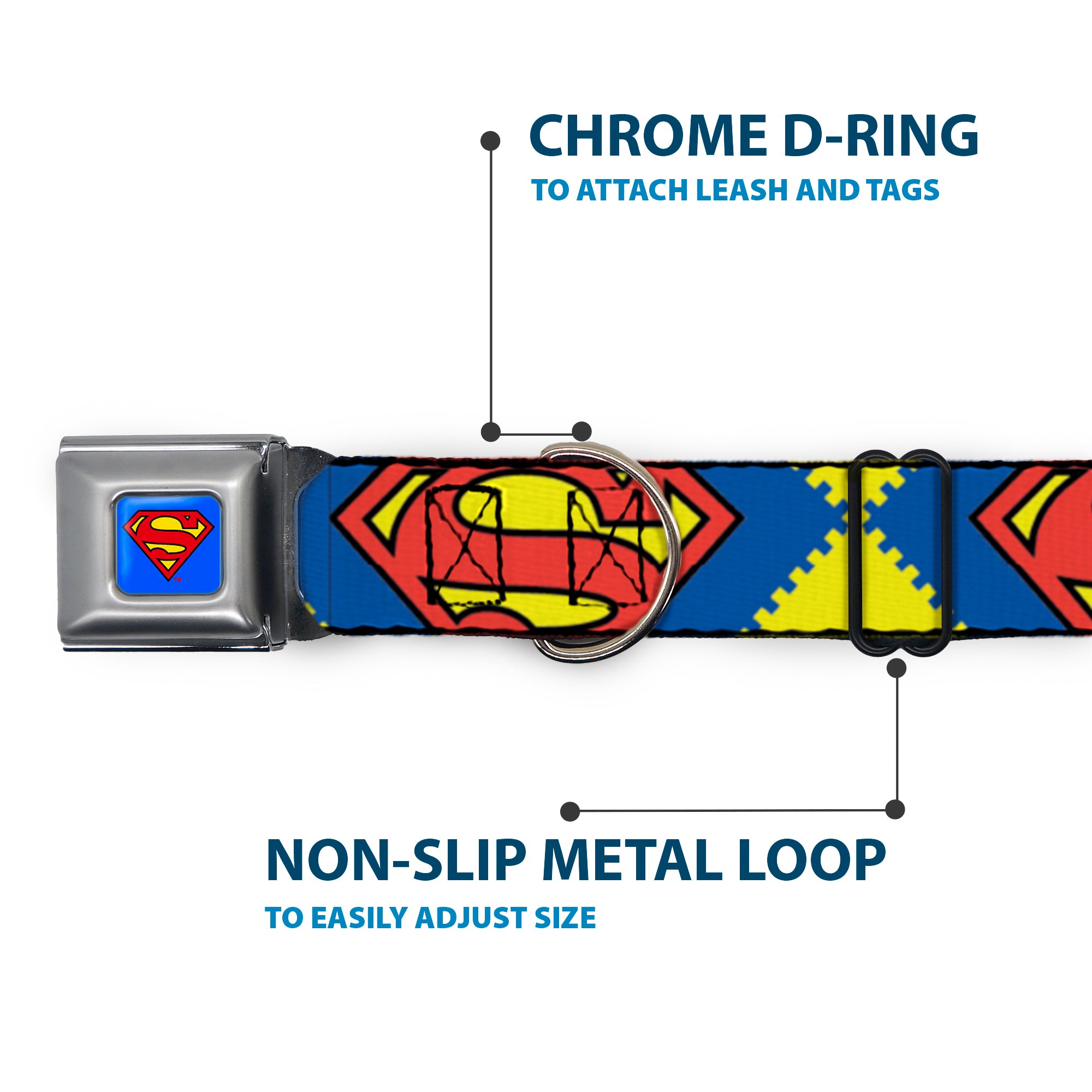 Superman Blue Seatbelt Buckle Collar - Jagged Superman Shield CLOSE-UP Yellow/Blue/Red Seatbelt Buckle Collars DC Comics