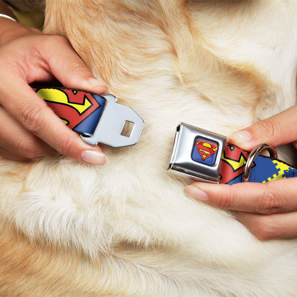 Superman Blue Seatbelt Buckle Collar - Jagged Superman Shield CLOSE-UP Yellow/Blue/Red Seatbelt Buckle Collars DC Comics