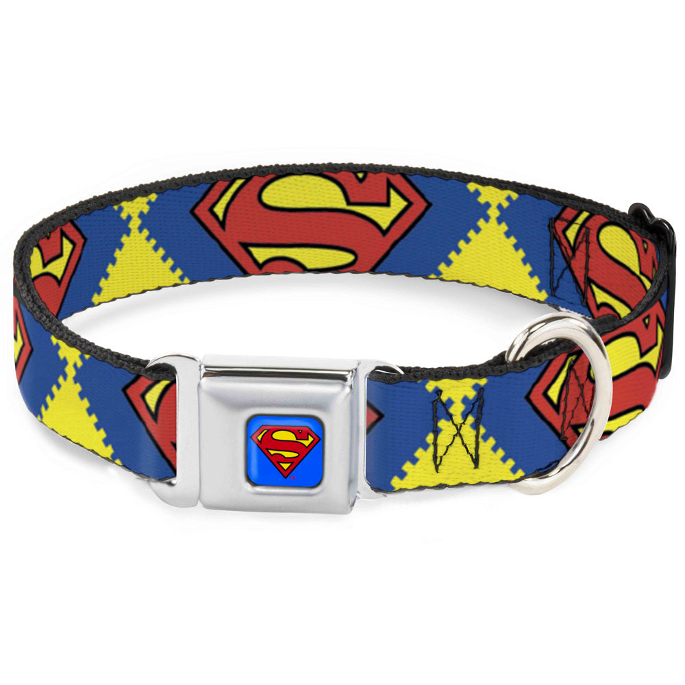 Superman Blue Seatbelt Buckle Collar - Jagged Superman Shield CLOSE-UP Yellow/Blue/Red Seatbelt Buckle Collars DC Comics