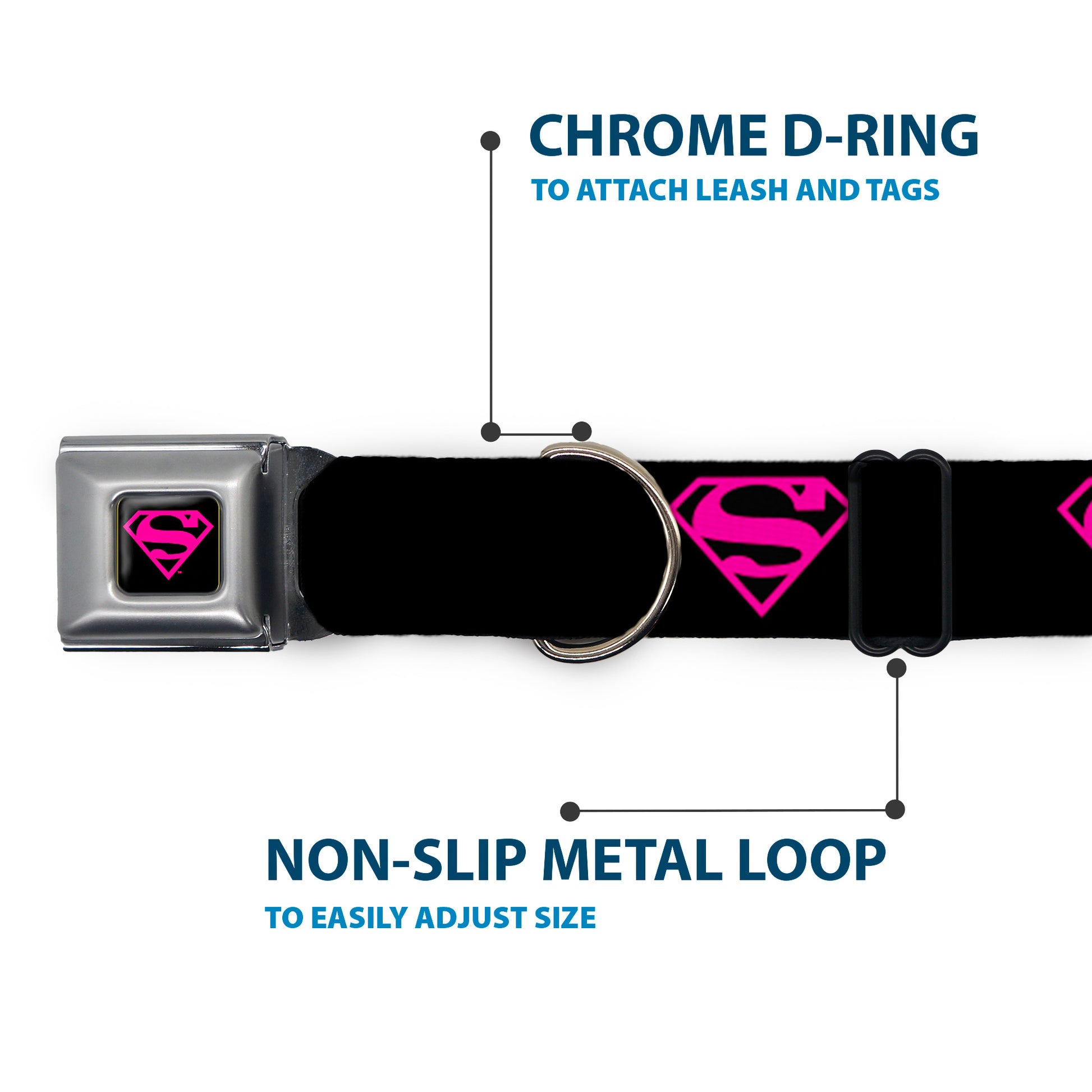 Superman Black/Hot Pink Seatbelt Buckle Collar - Superman Shield Black/Hot Pink Seatbelt Buckle Collars DC Comics