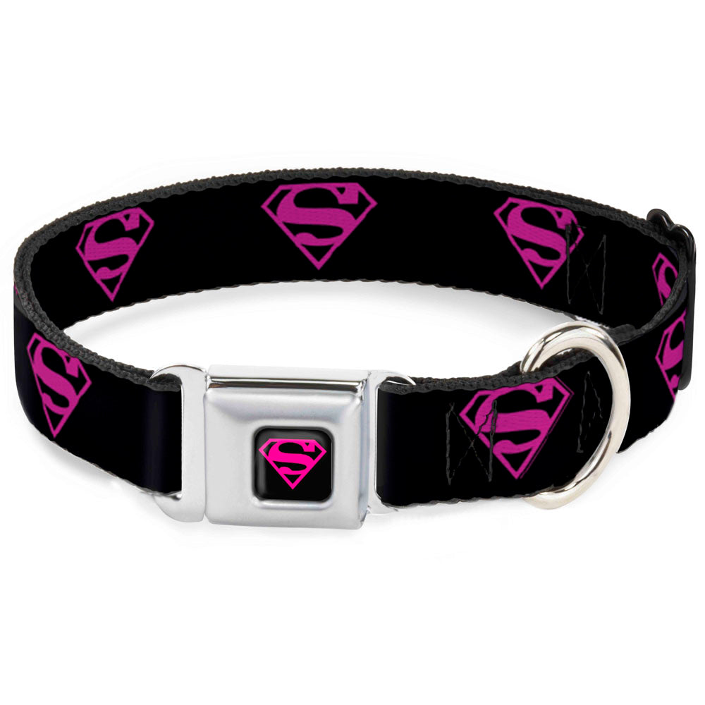 Superman Black/Hot Pink Seatbelt Buckle Collar - Superman Shield Black/Hot Pink Seatbelt Buckle Collars DC Comics
