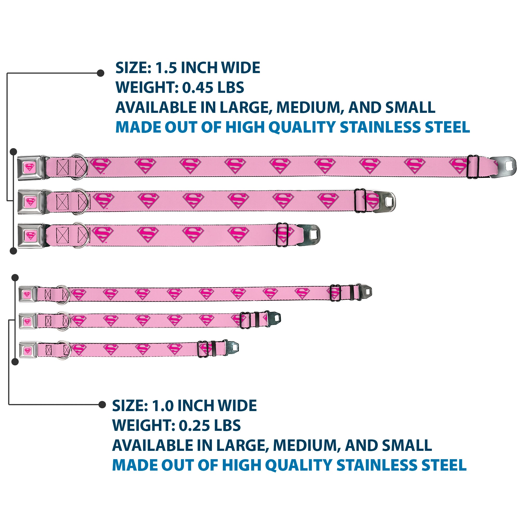 Superman Full Color Pink Seatbelt Buckle Collar - Superman Shield Pink Seatbelt Buckle Collars DC Comics