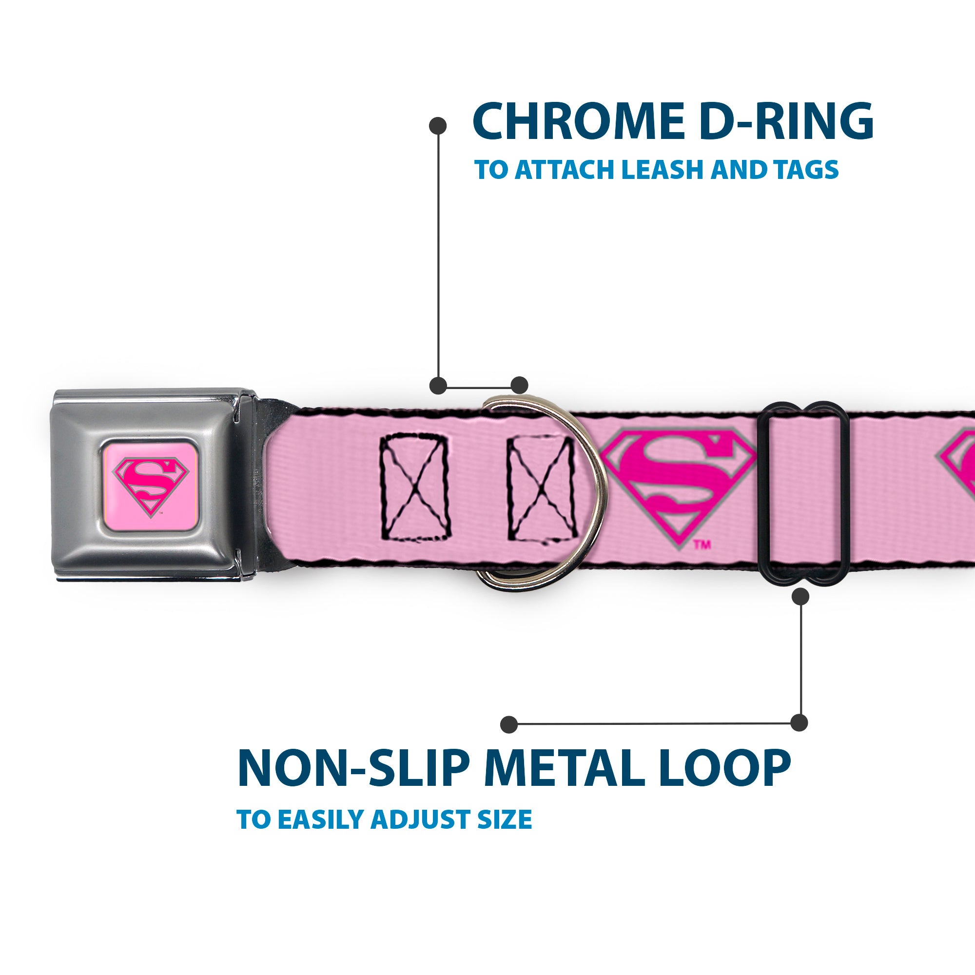 Superman Full Color Pink Seatbelt Buckle Collar - Superman Shield Pink Seatbelt Buckle Collars DC Comics