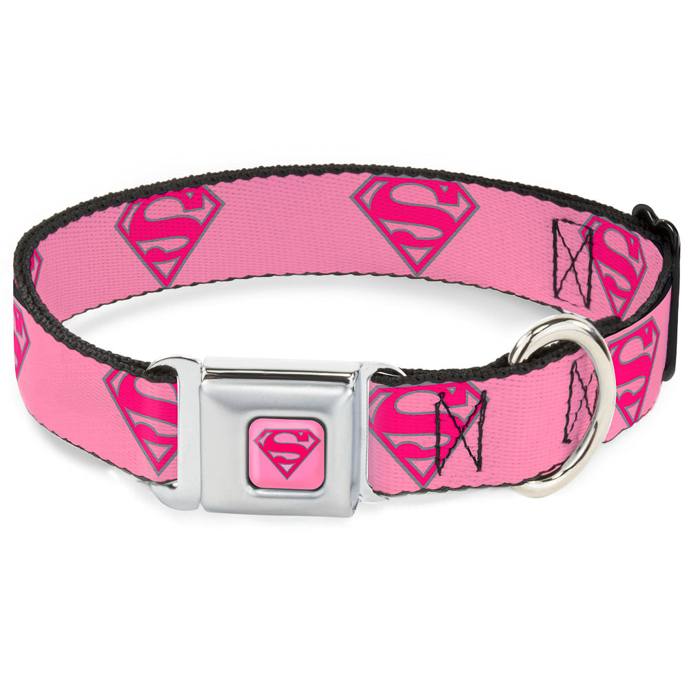 Superman Full Color Pink Seatbelt Buckle Collar - Superman Shield Pink Seatbelt Buckle Collars DC Comics