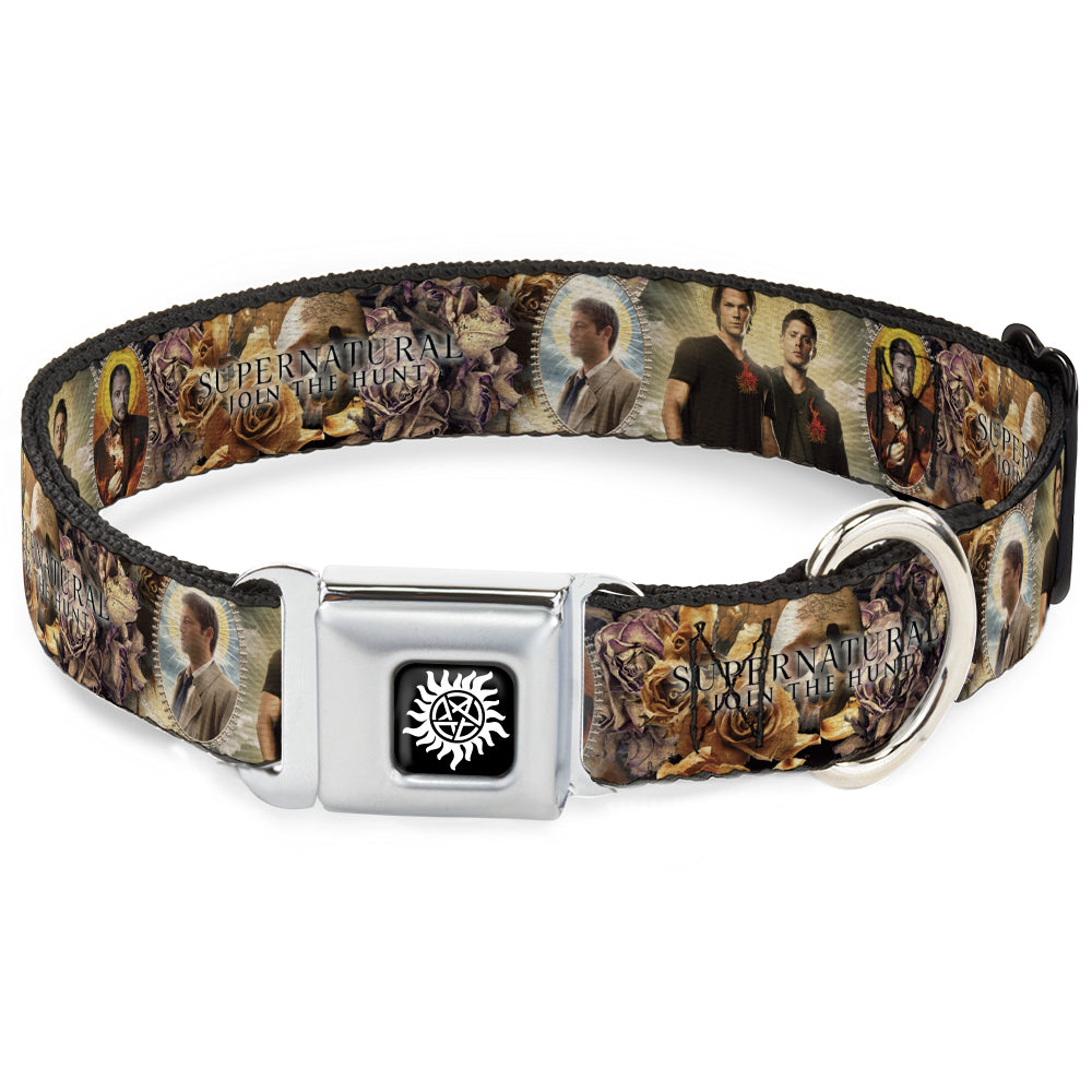 Winchester Logo Full Color Black/White Seatbelt Buckle Collar - SUPERNATURAL 4-Character Saintly Icons/Skull & Roses Seatbelt Buckle Collars Supernatural