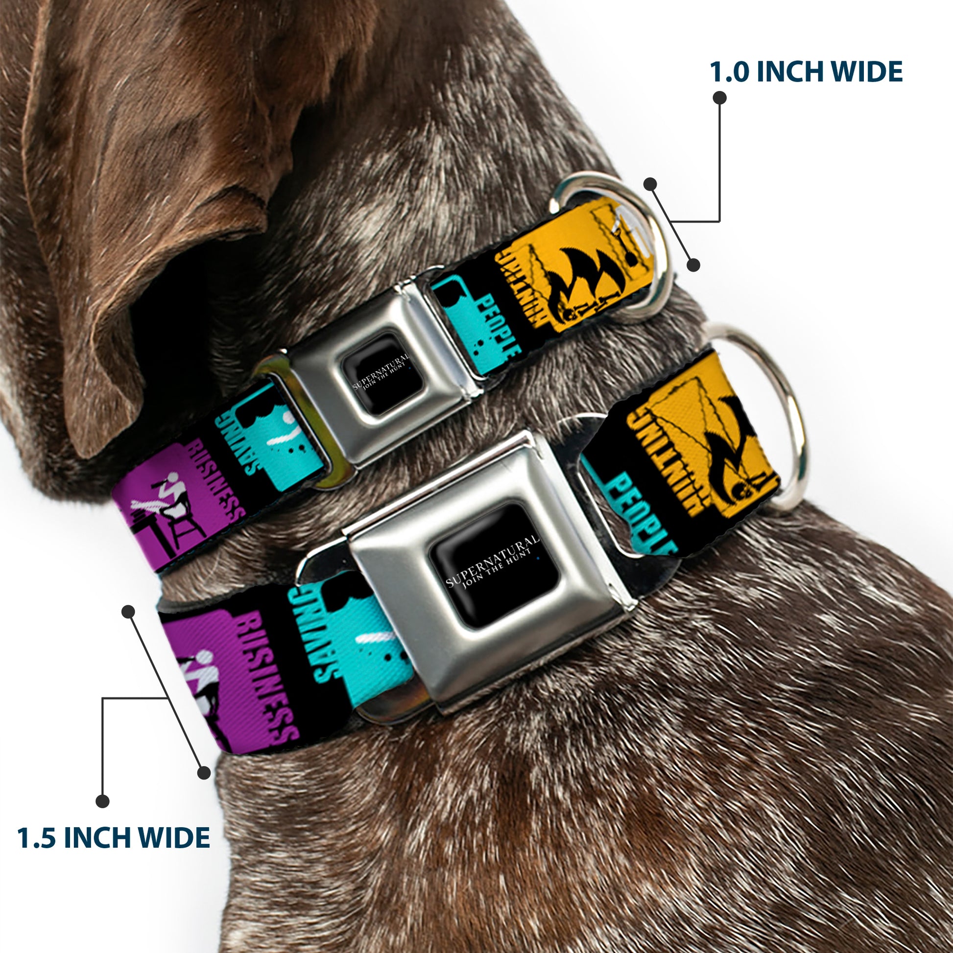 SUPERNATURAL-JOIN THE HUNT Full Color Black/White Seatbelt Buckle Collar - Supernatural SAVING PEOPLE-HUNTING THINGS-FAMILY BUSINESS Blocks Black/Teal/Gold/Purple/White Seatbelt Buckle Collars Supernatural