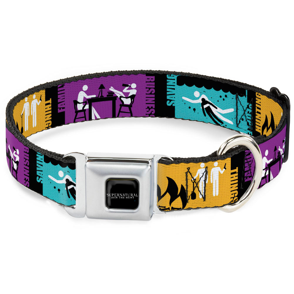 SUPERNATURAL-JOIN THE HUNT Full Color Black/White Seatbelt Buckle Collar - Supernatural SAVING PEOPLE-HUNTING THINGS-FAMILY BUSINESS Blocks Black/Teal/Gold/Purple/White Seatbelt Buckle Collars Supernatural
