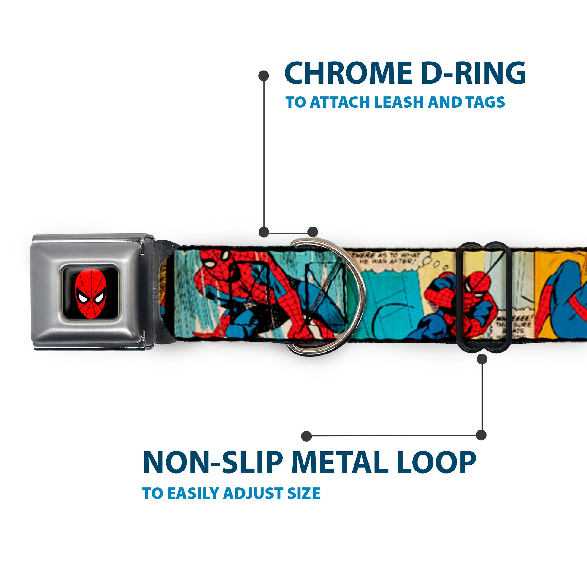 MARVEL UNIVERSE Spider-Man Full Color Seatbelt Buckle Collar - Spider-Man Comic Strip Seatbelt Buckle Collars Marvel Comics