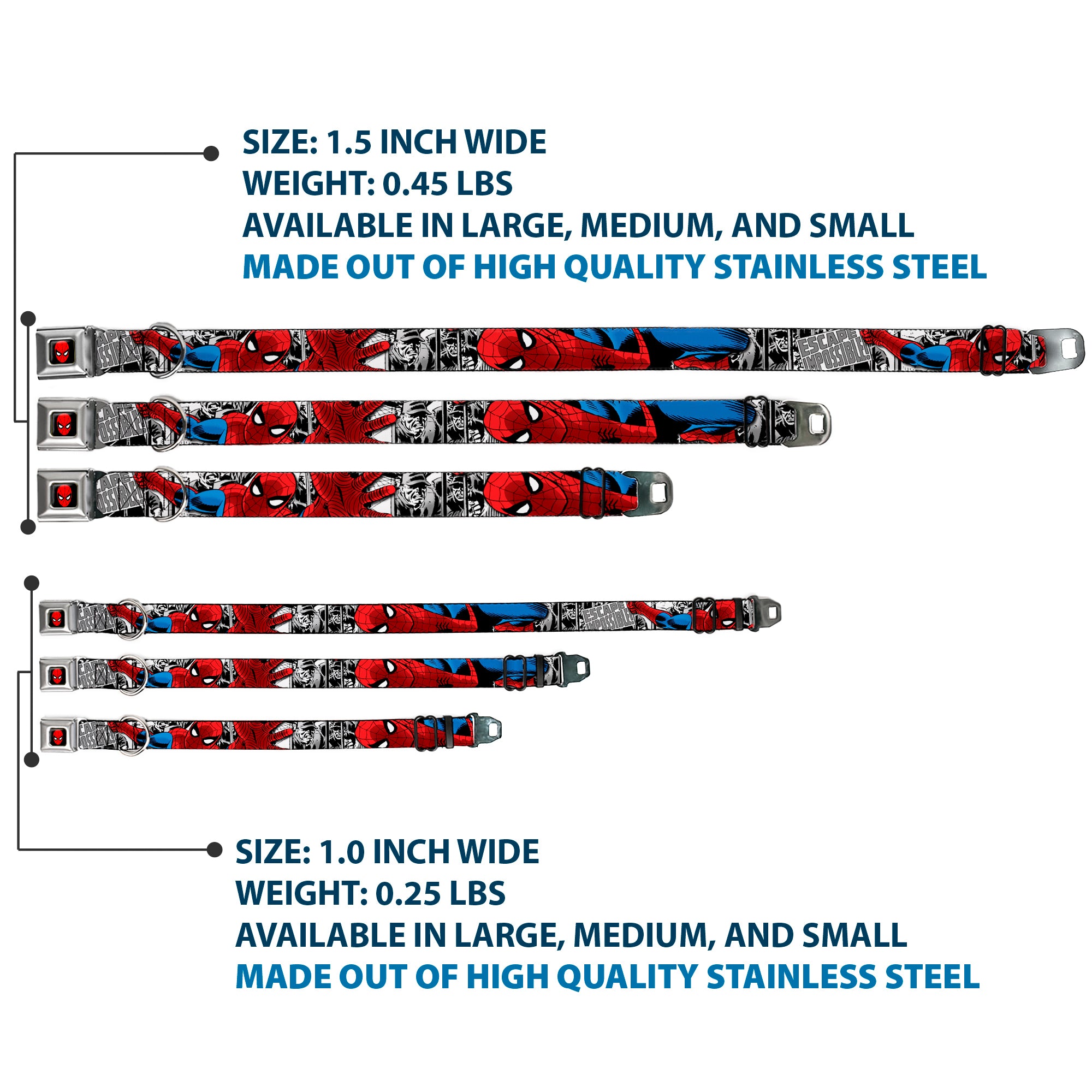 MARVEL UNIVERSE Spider-Man Full Color Seatbelt Buckle Collar - Spider-Man Action ESCAPE IMPOSSIBLE Gray Seatbelt Buckle Collars Marvel Comics