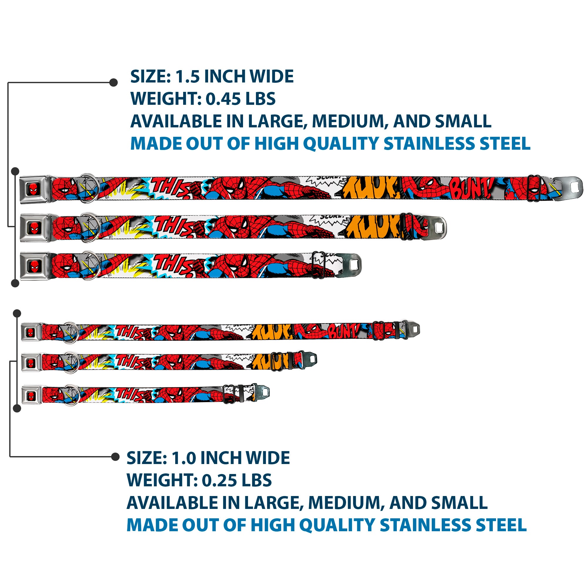 MARVEL UNIVERSE Spider-Man Full Color Seatbelt Buckle Collar - Spider-Man w/Action Verbiage Seatbelt Buckle Collars Marvel Comics