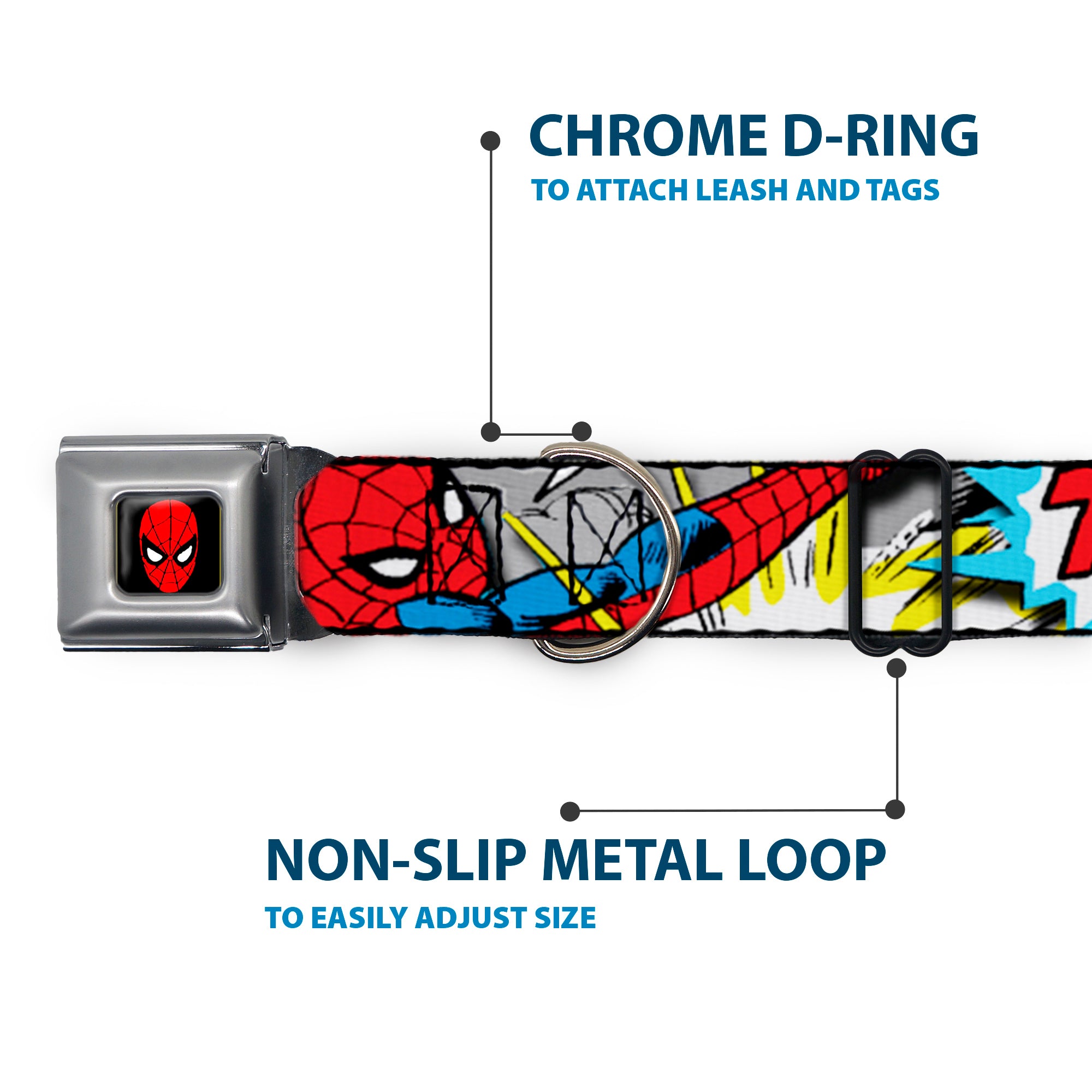 MARVEL UNIVERSE Spider-Man Full Color Seatbelt Buckle Collar - Spider-Man w/Action Verbiage Seatbelt Buckle Collars Marvel Comics