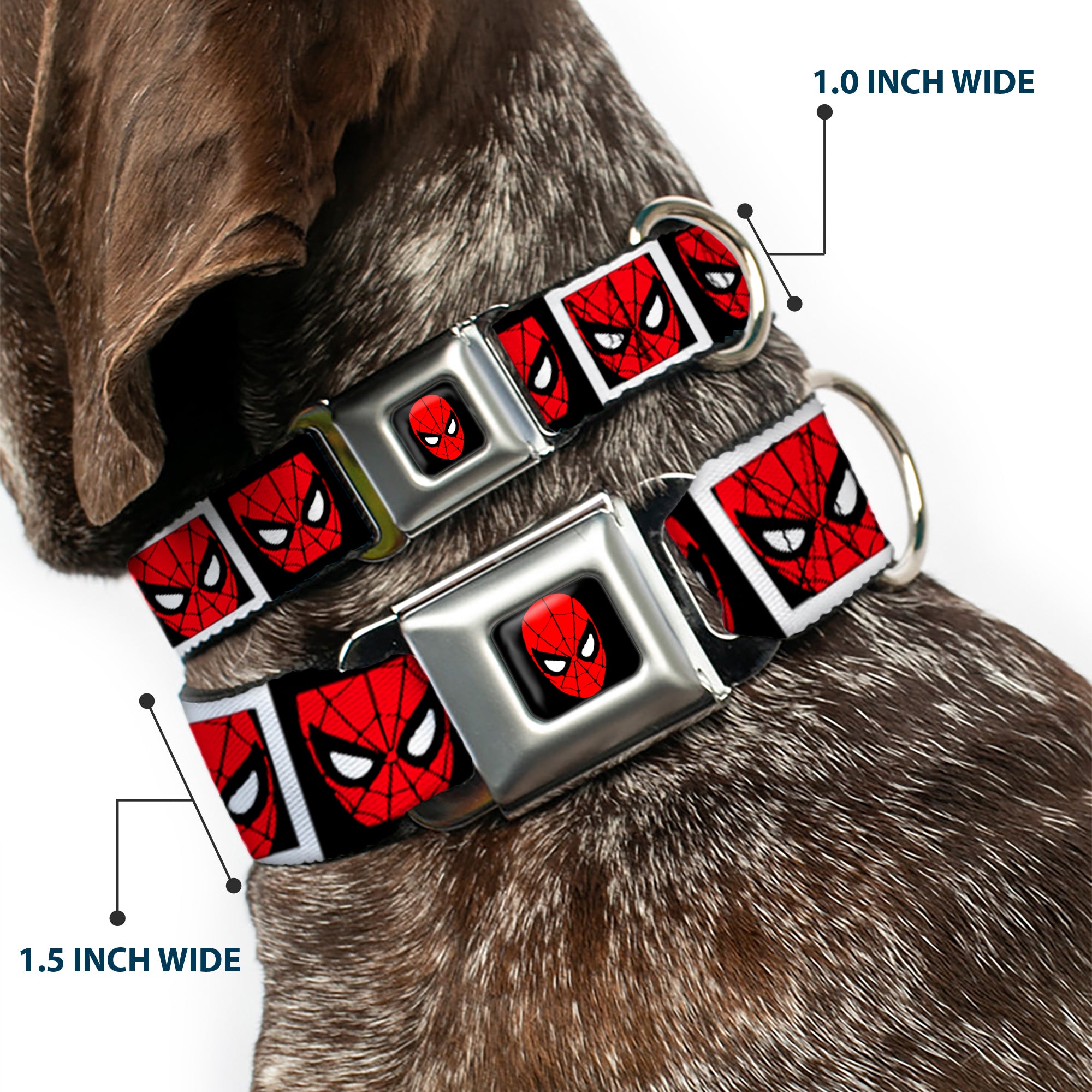 MARVEL UNIVERSE Spider-Man Full Color Seatbelt Buckle Collar - Spider-Man Face Black/White Blocks Seatbelt Buckle Collars Marvel Comics