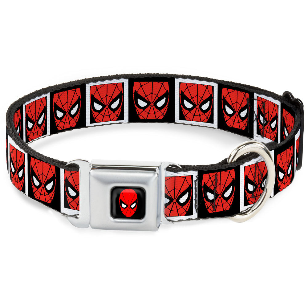 MARVEL UNIVERSE Spider-Man Full Color Seatbelt Buckle Collar - Spider-Man Face Black/White Blocks Seatbelt Buckle Collars Marvel Comics