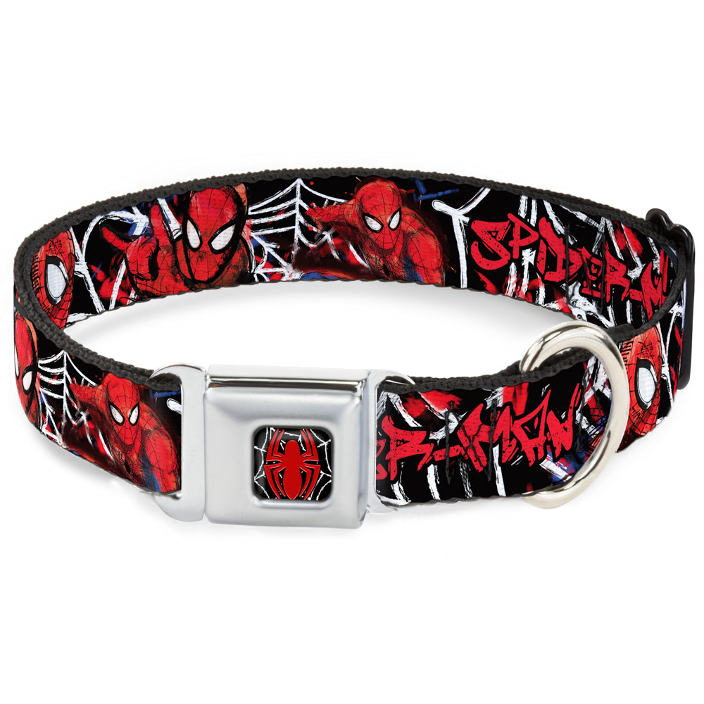 ULTIMATE SPIDER-MAN Spider Logo2 Spider Web Full Color Black White Red Seatbelt Buckle Collar - SPIDER-MAN/3-Poses/Spider Web Sketch Black/White/Red Seatbelt Buckle Collars Marvel Comics
