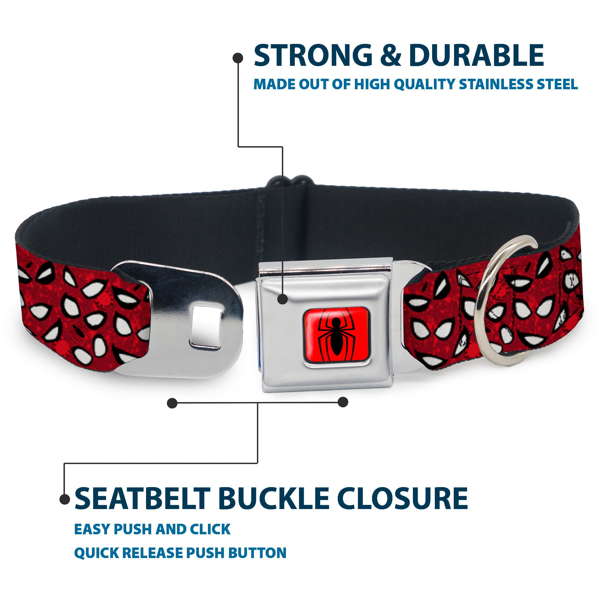 Spider Logo5 Red/Black Seatbelt Buckle Collar - Spider-Man Eyes/Spiders Scattered Reds/Black/White Seatbelt Buckle Collars Marvel Comics