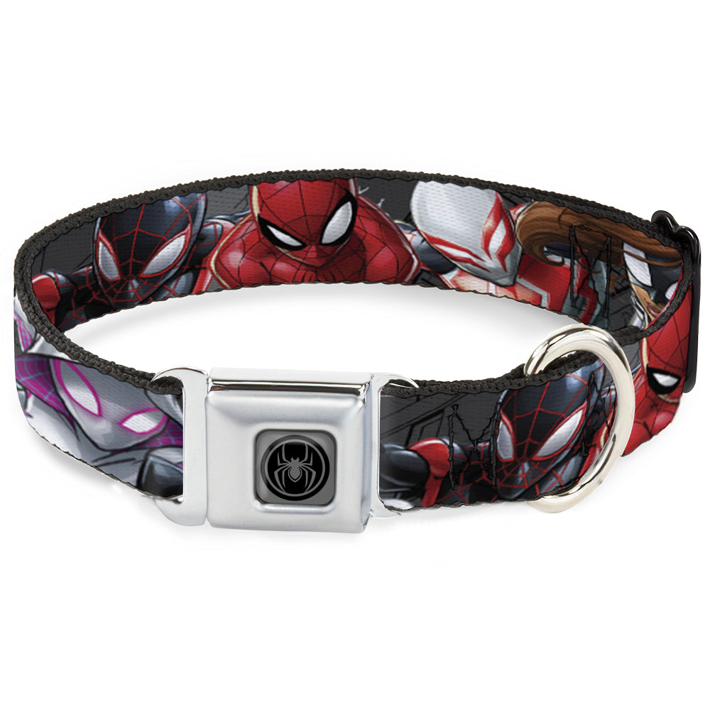 Spider Icon Silver/Black Seatbelt Buckle Collar - 6-Spider Hero Action Poses Grays Seatbelt Buckle Collars Marvel Comics