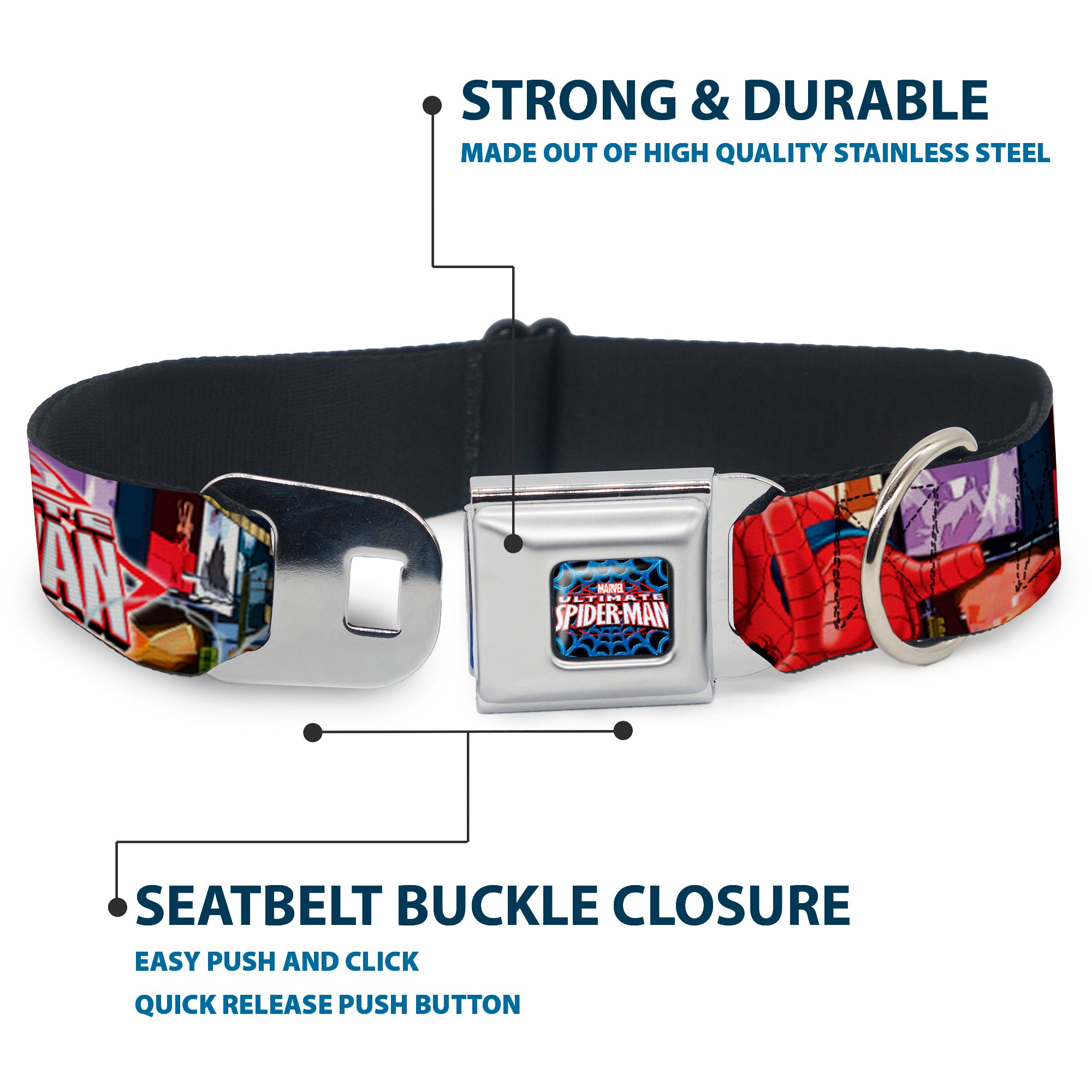 ULTIMATE SPIDER-MAN Ultimate Spider-Man Web Full Color Seatbelt Buckle Collar - THE ULTIMATE SPIDER-MAN Swinging City Poses Seatbelt Buckle Collars Marvel Comics