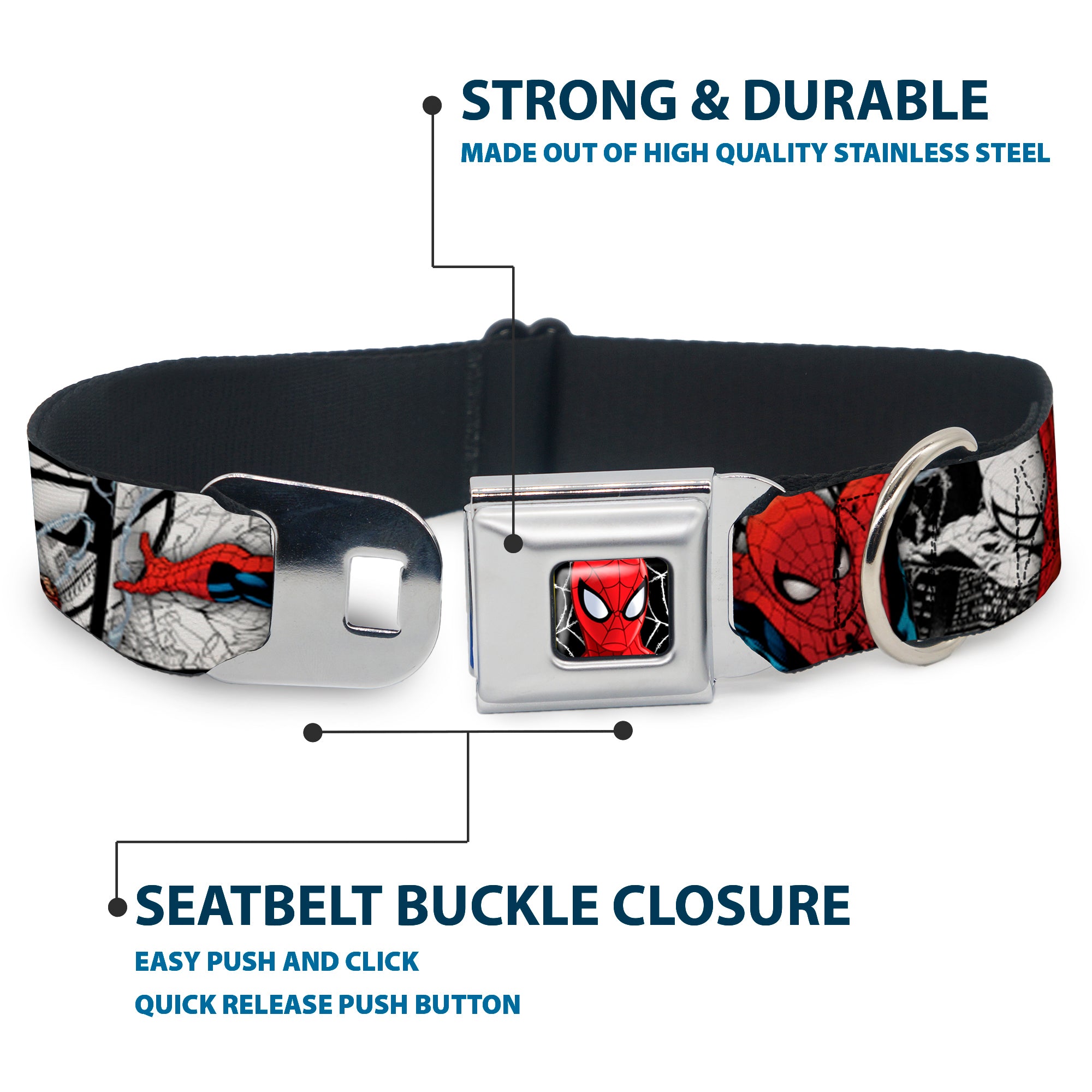 ULTIMATE SPIDER-MAN Ultimate Spider-Man Face Web Full Color Seatbelt Buckle Collar - SPIDER-MAN Action Poses/Comic Scenes White/Black/Red Seatbelt Buckle Collars Marvel Comics