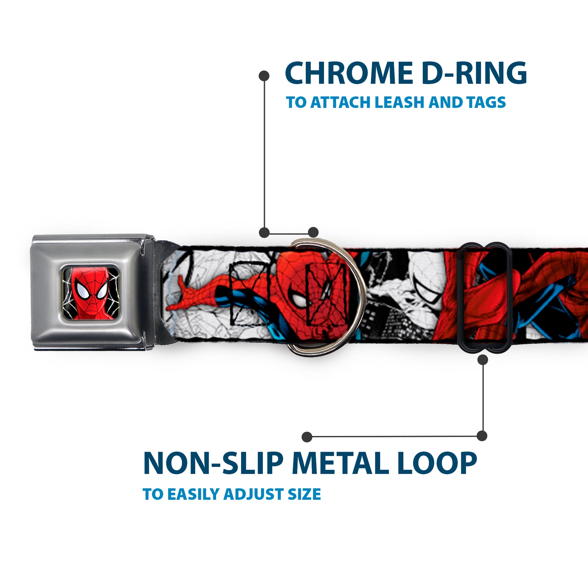 ULTIMATE SPIDER-MAN Ultimate Spider-Man Face Web Full Color Seatbelt Buckle Collar - SPIDER-MAN Action Poses/Comic Scenes White/Black/Red Seatbelt Buckle Collars Marvel Comics