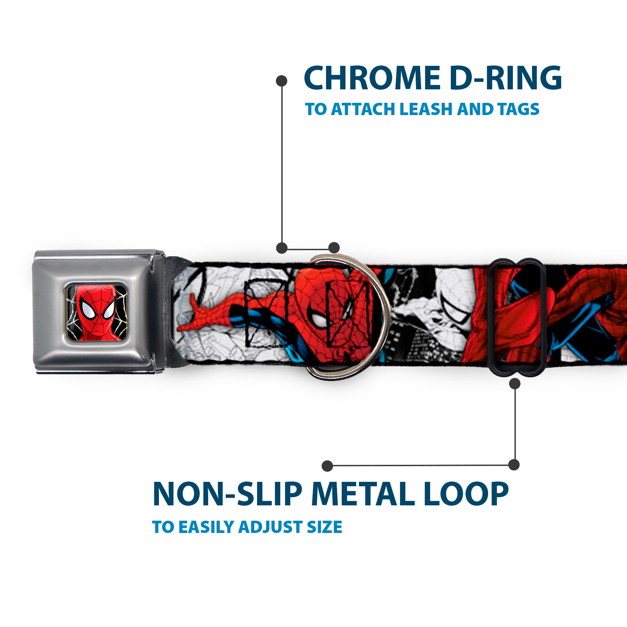ULTIMATE SPIDER-MAN Ultimate Spider-Man Face Web Full Color Seatbelt Buckle Collar - SPIDER-MAN Action Poses/Comic Scenes White/Black/Red Seatbelt Buckle Collars Marvel Comics