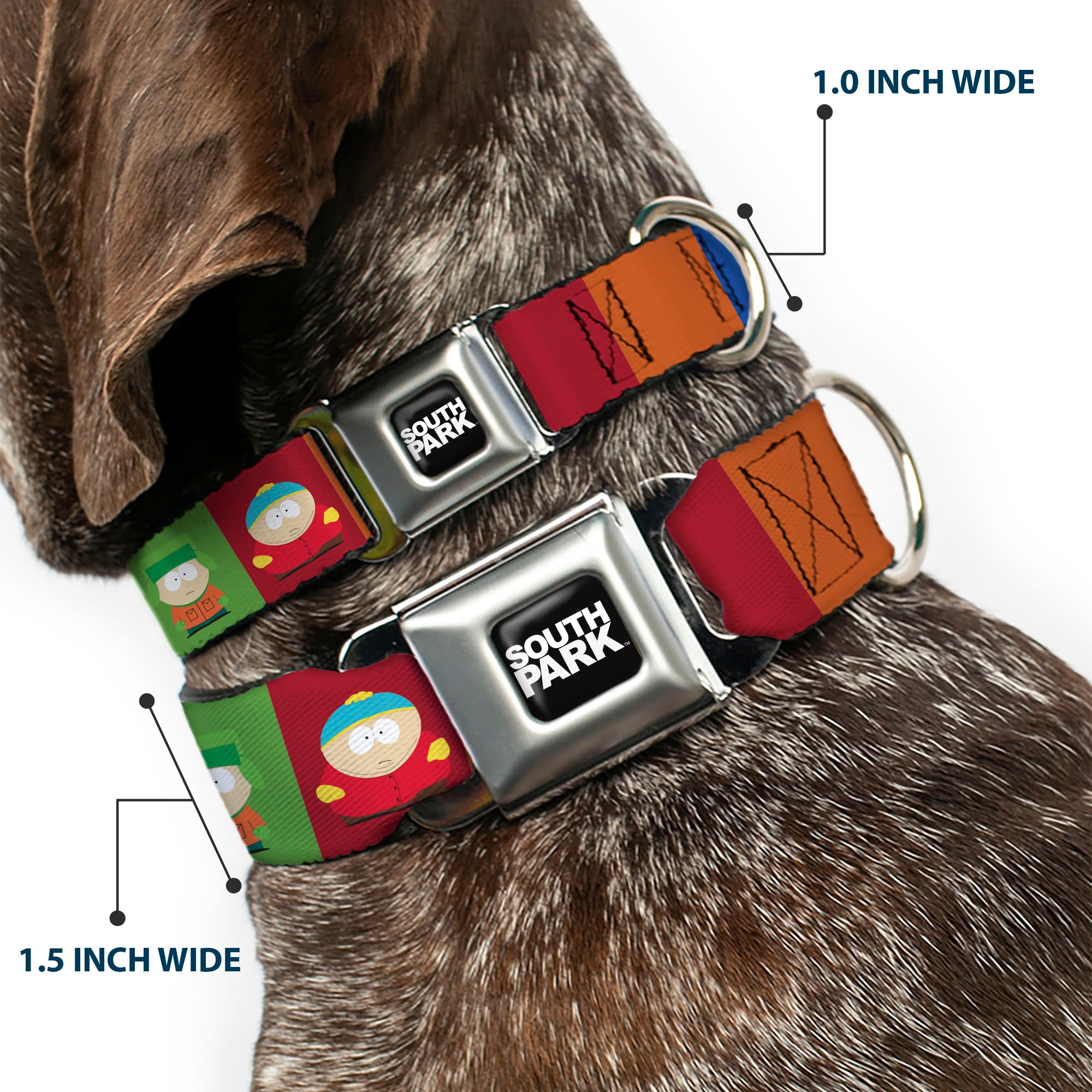 SOUTH PARK Title Logo Full Color Black/White Seatbelt Buckle Collar - South Park Boys Pose Blocks Multi Color Seatbelt Buckle Collars South Park