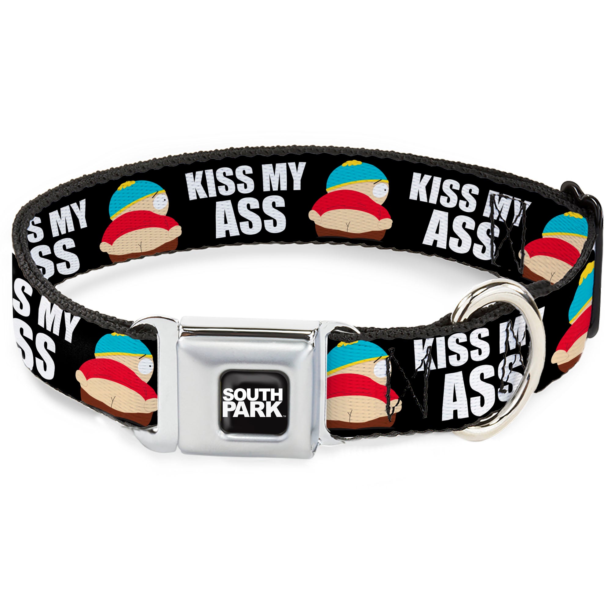 SOUTH PARK Title Logo Full Color Black/White Seatbelt Buckle Collar - South Park Cartman Pants KISS MY ASS Pose Black/White Seatbelt Buckle Collars South Park