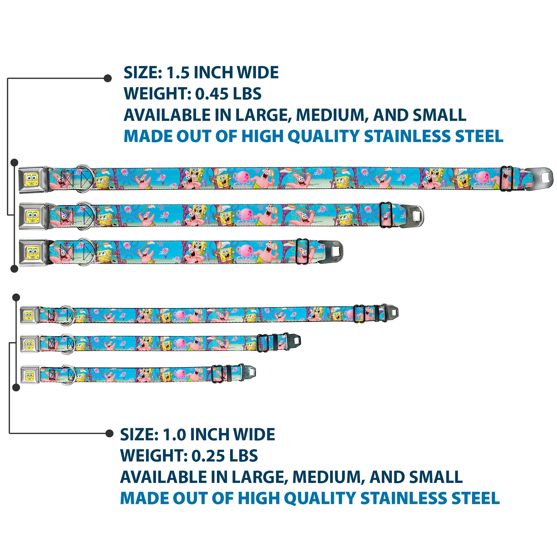 Sponge Bob 3-D Face CLOSE-UP Full Color Seatbelt Buckle Collar - SpongeBob & Patrick Starfish Jellyfishing Scenes Seatbelt Buckle Collars SpongeBob SquarePants