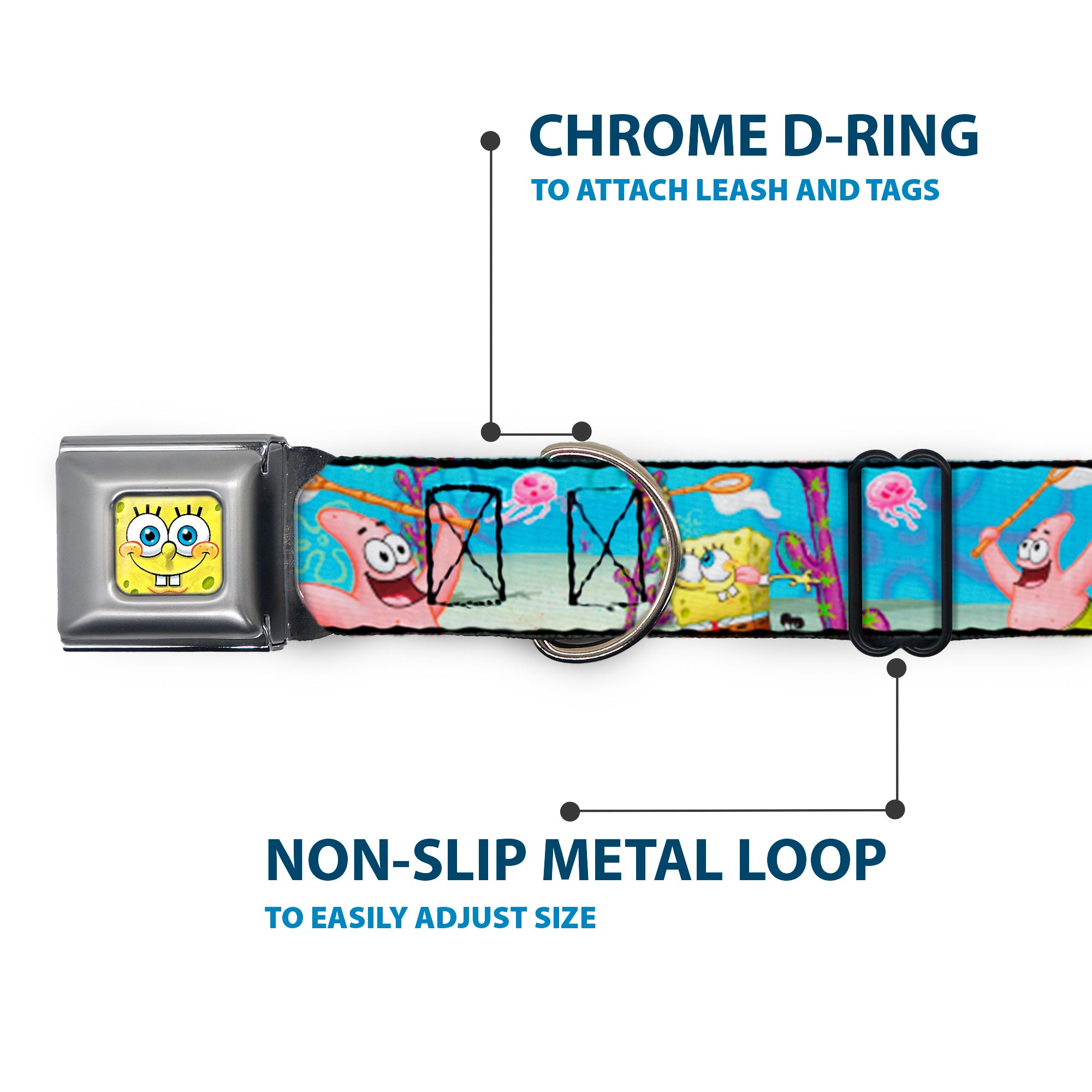 Sponge Bob 3-D Face CLOSE-UP Full Color Seatbelt Buckle Collar - SpongeBob & Patrick Starfish Jellyfishing Scenes Seatbelt Buckle Collars SpongeBob SquarePants