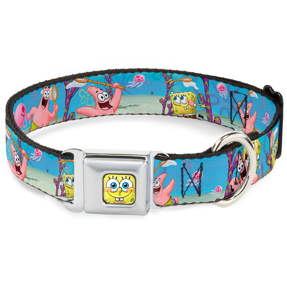 Sponge Bob 3-D Face CLOSE-UP Full Color Seatbelt Buckle Collar - SpongeBob & Patrick Starfish Jellyfishing Scenes Seatbelt Buckle Collars SpongeBob SquarePants