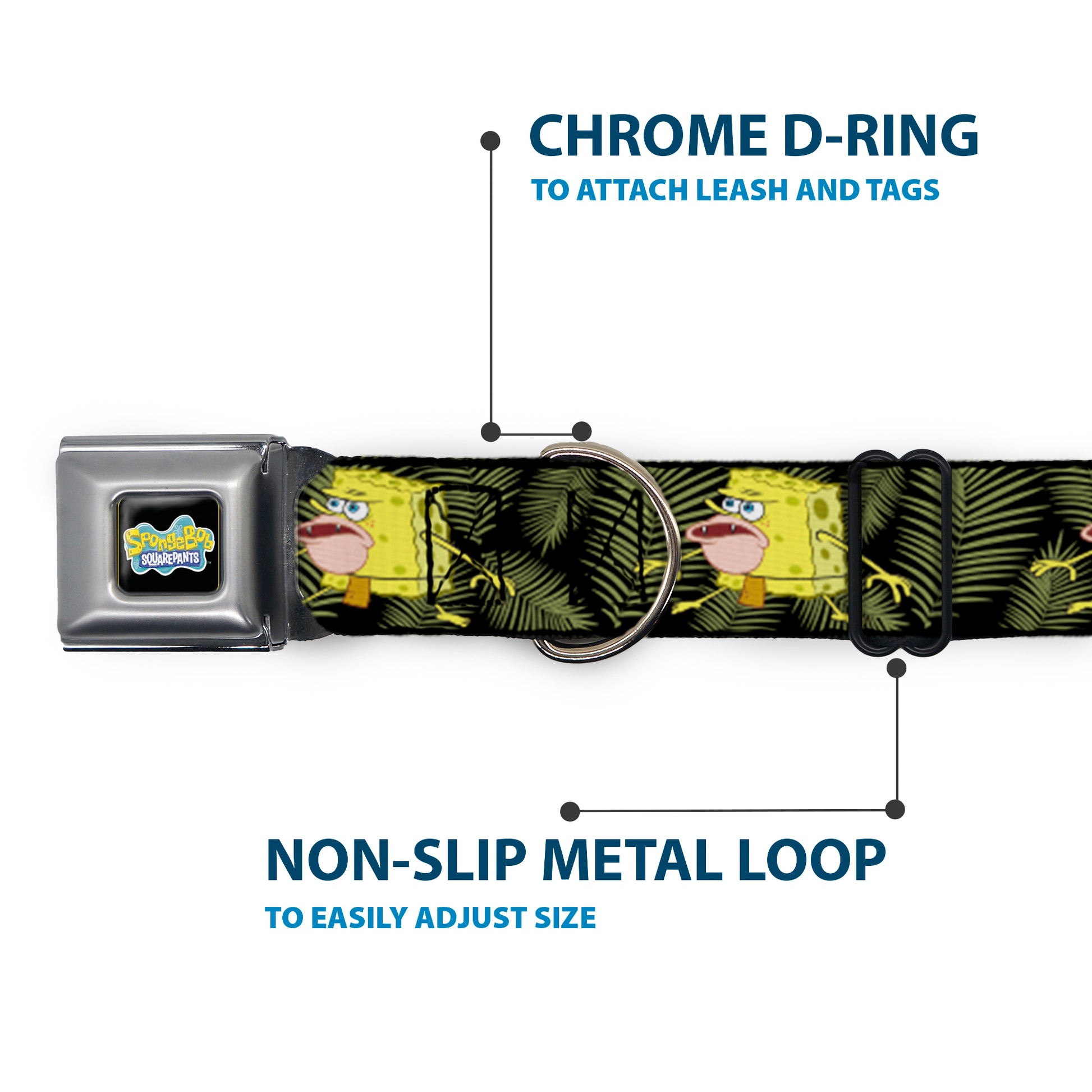 SpongeBob SquarePants Logo2 Full Color Black Seatbelt Buckle Collar - Primitive Sponge Pose/Leaves Black/Green Seatbelt Buckle Collars SpongeBob SquarePants