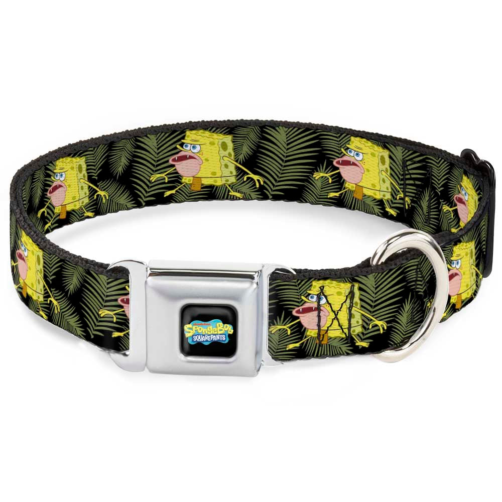 SpongeBob SquarePants Logo2 Full Color Black Seatbelt Buckle Collar - Primitive Sponge Pose/Leaves Black/Green Seatbelt Buckle Collars SpongeBob SquarePants